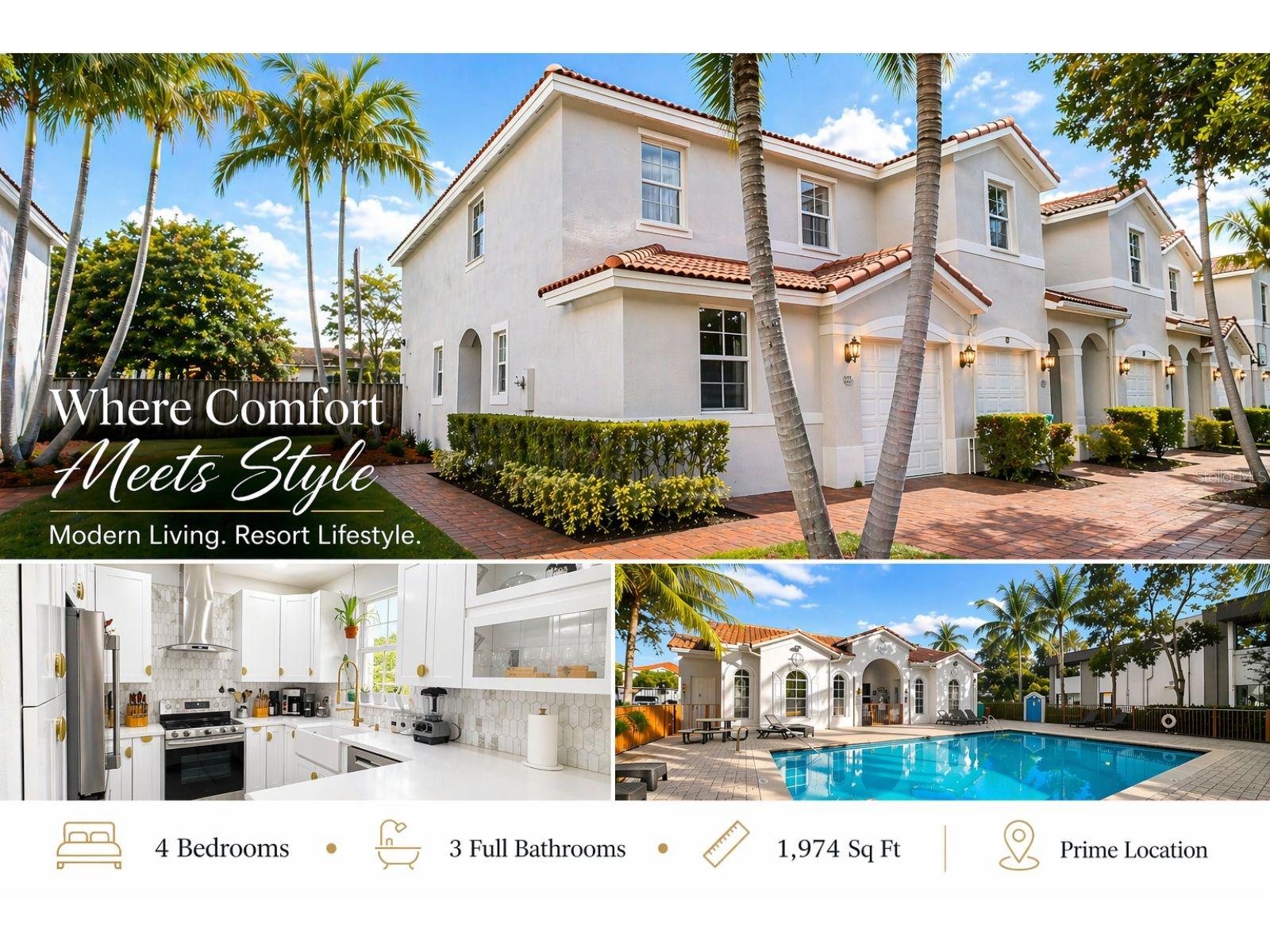 Beautiful 4 bedrooms, 3 full bathrooms townhome in Ives Dairy Townhomes. 2.4 miles from Aventura Mall, 4 miles from the beach. 3.7 miles from Hard Rock stadium, home of the Miami Dolphins! Everything you need is nearby! Tons of restaurants, shops, grocery stores plus more! The townhome was completely remodeled top to bottom in 2022. New recess lighting installed throughout, AC installed in June 2022 and a tankless water heater installed in 2023. Endless hot water for everyone to enjoy!! Oversized 48x48 Brazilian porcelain tiles downstairs, wood flooring upstairs. Italian shaker white cabinets in the kitchen, with white quartz countertops and an oversized peninsula with quartz waterfall and an under counter wine cooler with multiple temperatures, for both red and white wine lovers! New stainless steel appliances, including over stove hood, pantry has pull outs and lower corner cabinets with lazy Suzan allow maximization of storage! One bedroom and one full bathroom downstairs, bedroom downstairs is set up as an office and has built-in desk and cabinets that can easily be removed. Linen closet next to bathroom downstairs. The master bathroom has Italian marble floors and an extra large shower with floor to ceiling marble, a beautiful marble decor in its center, and double shower heads! Custom made floating cashmere double vanity with makeup/hair station in the center. All shower heads are rainfall, and all bathrooms have inserts for shampoos and conditioners. All showers have handheld showers to make cleaning easier! All bathrooms have custom made glass doors with golden accents. The master room is a good size and the laundry room is upstairs, along with a linen closet. There are another 2 bedrooms and a bathroom upstairs. The second bathroom upstairs has light Italian porcelain tiles, and a mirror with LED light. All upstairs closets are custom made and have built-ins. Corner townhome with quiet patio for relaxing outdoors, with no neighbors directly behind. The community is quiet and small, with a nice pool to swim, refresh and tan! Bring your toothbrush and make this your home now! It won’t last!