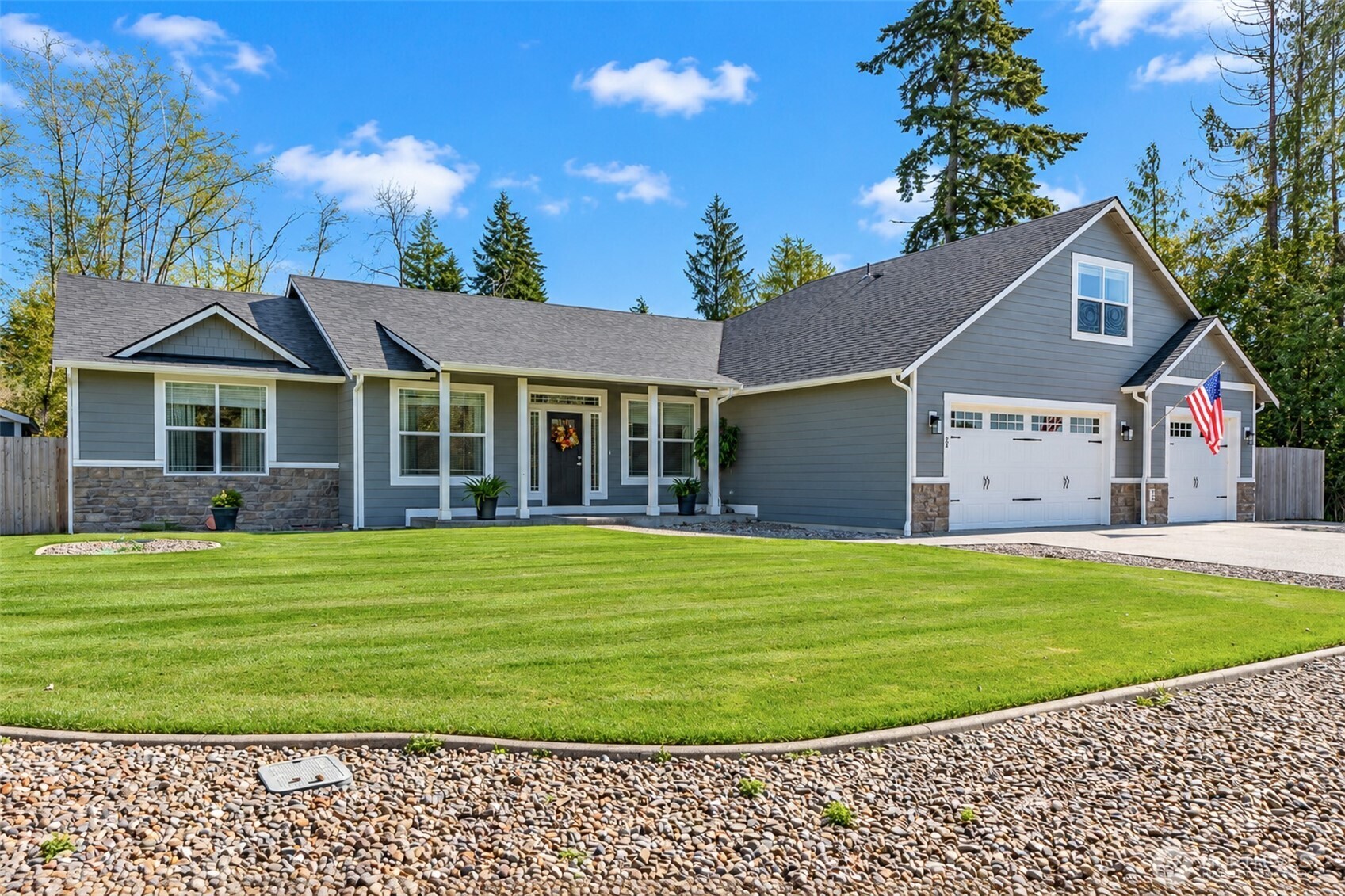 Welcome to 28 Roup Rd in beautiful Montesano. Built in 2023, this 4-bedroom, 3.25-bath home offers over 2,500 square feet of living space on nearly half an acre. Inside you'll find a thoughtfully designed open floor plan featuring a chef's kitchen with beautiful quartz countertops, a large island, stainless steel appliances, a gas cooktop, a wall oven/microwave combo, and a walk-in pantry. The living room features a cozy gas fireplace and double sliding doors that open to a covered patio and fenced backyard, which includes a shed for extra storage, fruit trees, and a garden area. A perfect setting for relaxing or entertaining. The home includes a den or office, an oversized primary suite with a large walk-in shower and soaking tub, plus a second primary suite upstairs perfect for guests or multigenerational living. Additional features include upgraded tile work in all main bathrooms, an insulated crawl space, a recirculating propane tankless water heater, and a three-car garage with a hot/cold water spigot just outside the garage. A transferable home warranty is included for peace of mind. Don't miss out on this beautiful home in a quiet neighborhood, conveniently located in Grays Harbor, known for its fantastic music festivals and just over a 30-minute drive to the beautiful coastal communities.
