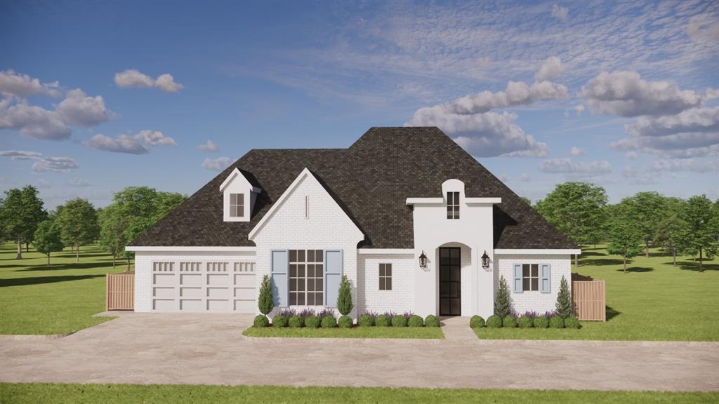 A Charming French exterior home with 3 Bed-3 Baths plus 3 Car Tandem Garage. Wood floors, quartz counters & custom designer selected lighting, tile & hardware. Light & Bright with great natural light, abundance of storage & a chef's kitchen features-Kitchen-Aid appliances: 5 burner gas cooktop- double ovens - beautiful custom appointed cabinetry, woodwork & crown molding + a walk in pantry. Designer selected lighting, Delta faucets, & lovely appointments throughout. A spacious owners retreat features a walk in shower- huge wardrobe closet-connected to a spacious utility room, 1 guest bed ensuite nestled behind the kitchen and 1 guest bed up front. Turn key ready: full guttering, TREX Fencing, irrigation system, garage door openers & extensive landscaping. Spend the weekends at the community pool & plenty of shade, clubhouse features built in grill, lots of room for parties + Outdoor entertaining- alfresco dining, built in fire pit - lounge areas.  Estimated Completion end of March 2026