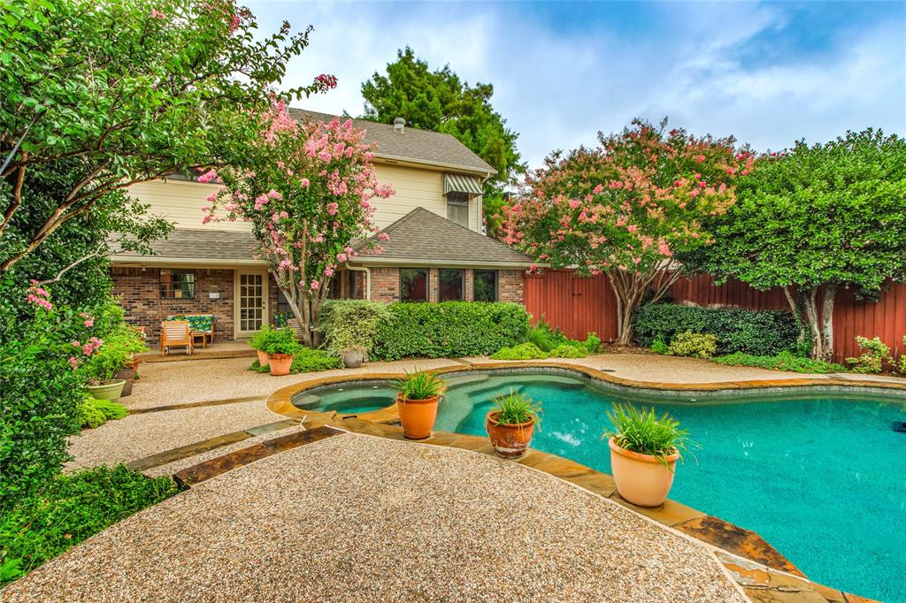 Welcome to 3136 San Simeon Way, a warm and inviting custom home nestled in the highly sought-after, award-winning Forest Creek Estates. Ideally situated across from a scenic hike-and-bike trail that winds along the creek, this magnificent home offers a rare blend of nature, comfort, and convenience right in the heart of Plano. Inside, you’ll find 5 bedrooms, 3.1 bathrooms, and 3,300 square feet full of character and charm, with soaring ceilings and abundant natural light. The cozy family room overlooks the pool and is an ideal space for hosting guests or relaxing after a long day. The primary suite is located downstairs and boasts a remodeled spa-inspired bathroom with separate tub and shower, and a generous walk-in closet. Additional bedroom downstairs is a perfect guest suite. Upstairs, you’ll find three bedrooms, including a spacious flex space that could also be a media room, game room, or office. Step outside into the backyard to experience your own private retreat—an idyllic setting featuring lush landscaping and a sparkling pool that creates a peaceful, resort-like atmosphere.  The active voluntary HOA enhances the community with beautifully maintained common areas and a calendar of fun neighborhood events. Centrally located to DNT, 121, 75, and PGBT. Enjoy close proximity to top-rated schools, Legacy West, H-E-B, Jack Carter Outdoor Pool, and other premier shopping and recreation destinations. This home truly delivers good vibes only—offering lifestyle, location, and luxury all in one. Don’t miss your chance to call this rare gem your own!