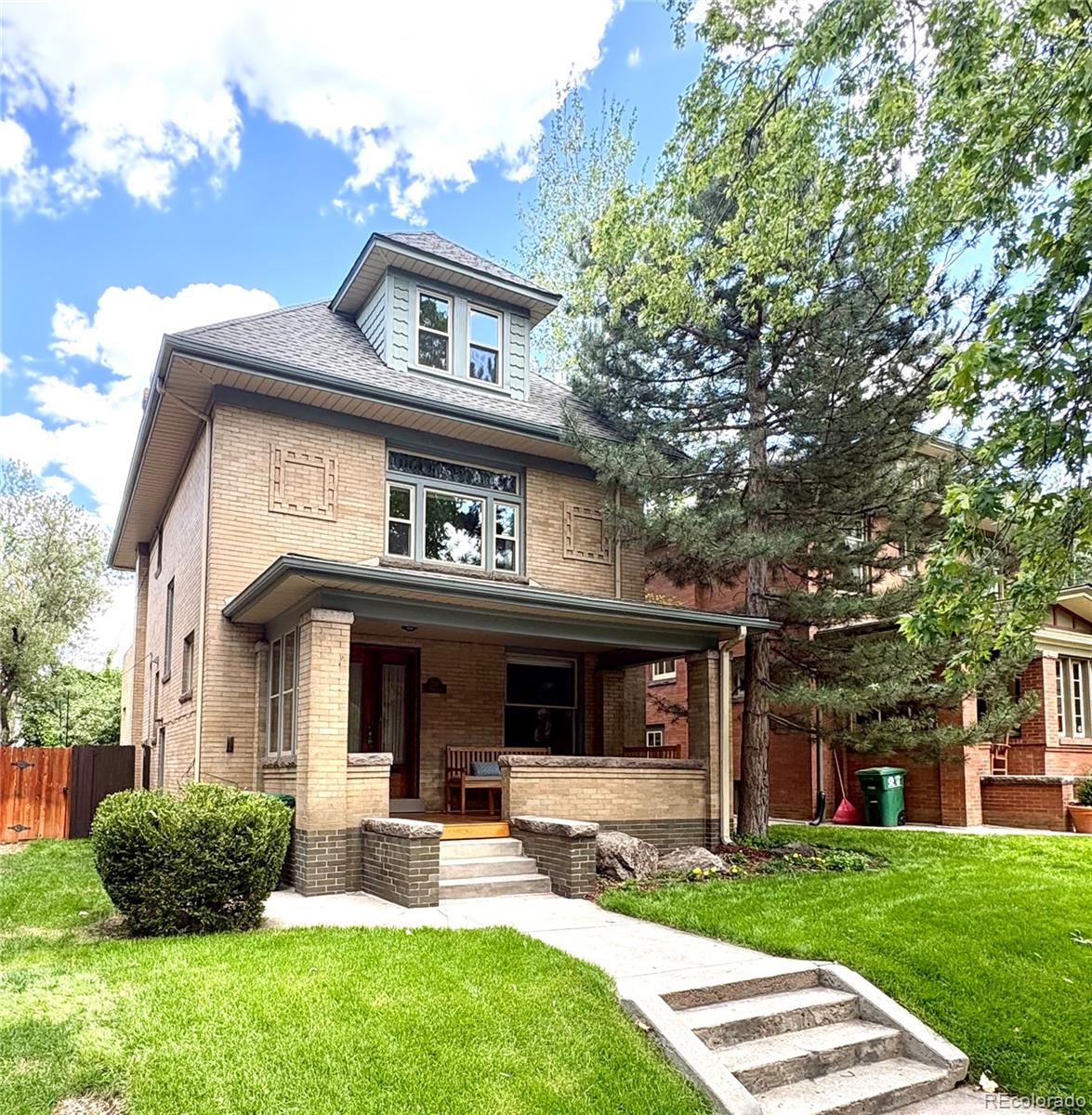 Experience one of Congress Park's finest historic residences—a beautifully preserved 1908 Denver Square that blends timeless Craftsman architecture with modern luxury. Filled with natural light and has been meticulously maintained, this exceptional home showcases original oak woodwork, built-in cabinetry, crown molding, gleaming hardwood floors and remarkable architectural details preserved for more than a century. The welcoming front porch overlooks one of Congress Park's most picturesque tree-lined streets. Inside, the home features five bedrooms, four bathrooms, four finished levels and versatile living spaces throughout. The main level features an inviting Craftsman foyer, spacious living room with a fireplace, elegant dining room with original built-ins, a large kitchen with abundant cabinetry plus a sun room opening to an expansive wraparound deck for seamless entertaining. Upstairs, the spacious primary suite includes a spa-inspired bath with soaking tub, glass shower, dual vanities, generous closet space and a secondary washer and dryer. Three additional bedrooms (one ideal for a home office), and a full bath complete the upper levels. The finished basement offers exceptional flexibility for guests, multigenerational living, or an extended private retreat. With both interior and exterior entrances, it includes a spacious family room, dining area, kitchen, bedroom (conforming), bath & laundry room. Enjoy the private, low-maintenance backyard with mature trees, refreshed landscaping and a large deck. Rare 3-car detached garage with new epoxy flooring. Heating & cooling are provided by two separate systems, each covering two of the home's four floors. Ideally located in one of Denver's most sought-after historic neighborhoods, you're just minutes from Congress Park, City Park, Denver Botanic Gardens, Cherry Creek, 9+CO, Trader Joe's, cafés and restaurants. This is a rare opportunity to own a timeless historic home with exceptional character and modern comfort.
