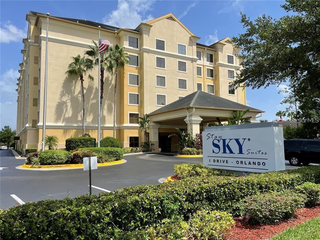 Incredible investment opportunity just 8 minutes from EPIC Universe and 10 minutes from the Orange County Convention Center! This fully furnished 1-bedroom, 1-bathroom condo-hotel unit at SKY SUITES combines prime location, resort-style amenities, and high rental demand. With a private bedroom, living room with sleeper sofa, dining area, and fully equipped kitchen (refrigerator, microwave, stovetop, dishwasher, cookware and utensils), this unit offers everything for comfortable short-term stays. Guests enjoy two TVs, high-speed internet. The resort features an outdoor pool and jacuzzi, 24-hour fitness center, arcade, basketball court, and free parking. Just minutes from Walt Disney World, Disney Springs, Universal Studios, International Drive, SeaWorld, top shopping centers, and Orlando International Airport. With strong appeal to both vacationers and business travelers, the location drives consistently high occupancy rates and impressive rental returns. Short-term rentals are allowed, and with a remodel, this unit has the potential to double its income. A turn-key property with incredible upside—schedule your private showing today!