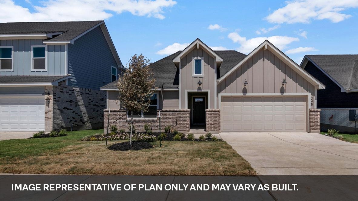 MAY ESTIMATED COMPLETION DATE. Images are representative of plan and may vary as built.   The Kingston is a single-story home that offers 2,090 square feet of open living space with 4 bedrooms and 2 bathrooms in our Thunder Rock community in Marble Falls, TX.   As you walk into this home, the large kitchen island, at the center of the home, will grab your attention. The kitchen also features quartz countertops and stainless-steel appliances throughout. Walking through the home, the kitchen is open to the dining area and living room. With plenty of natural lighting, the family room outlooks the covered patio and backyard. The main bedroom, bedroom one, is at the back of the home and features large windows, ensuite and a walk-in closet.  This home comes included with a professionally designed landscape package and a full irrigation system as well as our America's Smart Home® package that offers devices such as the Qolsys IQ Panel, Video Doorbell, Alarm.com app, Honeywell Thermostat, Deako Smart Light Switch, Kwikset Smart lock, and more.