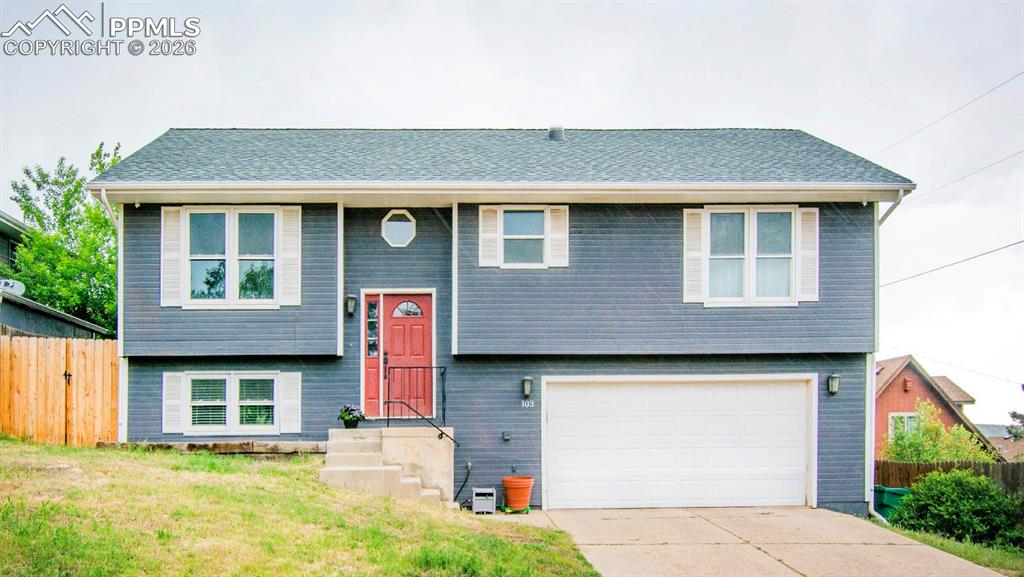 Discover this beautifully updated 4-bedroom, 2-bath, 2-car oversized 21' X 25' garage home located just steps from Palmer Lake where you can take in Pickle Ball, a walk around the lake, fishing, paddle boarding and weekly summer Farmers Market. Enjoy modern living with a stylish 2023 kitchen remodel featuring granite countertops, SS appliances, soft close drawers, custom coffee bar, pantry, hardwood flooring throughout with French doors leading you to the deck. The kitchen flows to the versatile space you can use as a living or dining room. The oversized garage is insulated and perfect for a workshop, storage, or your longer truck or SUV vehicles. Three bedrooms are conveniently situated on one level, including the primary suite with an adjoining bathroom. Downstairs, you'll find a spacious family room and an additional bedroom currently used as an office—ideal for remote work or guests. The fully 6 ft privacy fenced backyard offers the perfect space for a garden, pets or chickens! Take in the perfect serene views of green space and mountain formations while relaxing or entertaining. Recent upgrades include a new water heater (2023), new furnace and A/C (2022), and updated windows (2022), ensuring comfort and efficiency. With no HOA and easy access to local restaurants and grocery stores, this move-in ready home offers convenience, comfort, and charm in an unbeatable location. A convenient commute to US Air Force Academy, 15 minutes to Colorado Springs and 30 minutes to Denver. This exceptional home is move-in ready and waiting for you to make it your own!