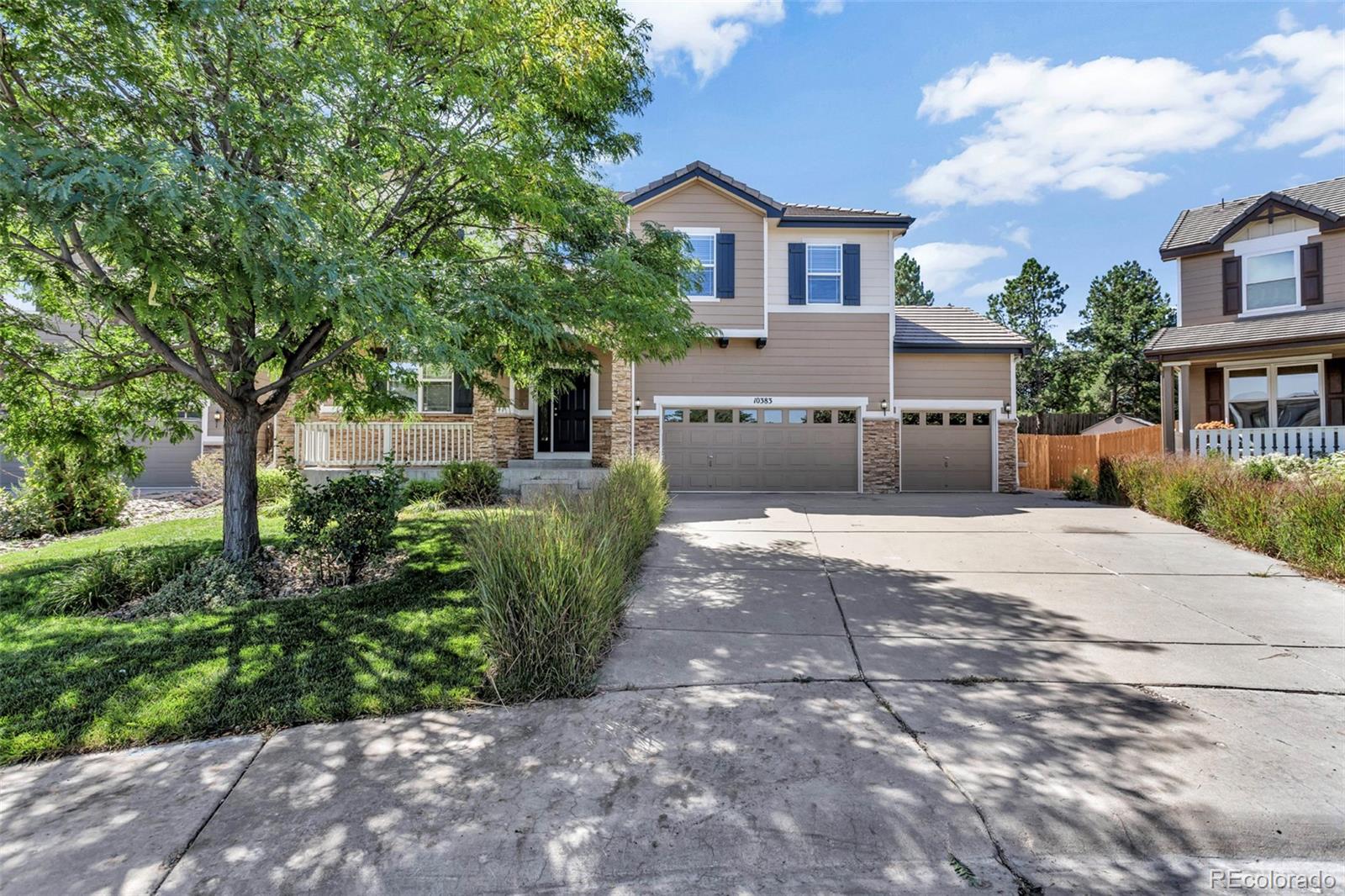 [Open House on Saturday 9/5/2026 from 11 AM to 1 PM]  Gorgeous well maintained 4 bed 3 baths 3-car-garage home that has a great floor-plan, a spacious backyard, is on a cul-de-sac, and is across from a park! Come inside to find beautiful tile floors in the foyer that extend down the hallway and into the kitchen. A living room and formal dining room featuring new luxury vinyl plank flooring and a bay window will be to your left as you enter. Move on down the hallway & voila! You'll be looking at the key feature of this home: A spacious, airy & bright family room that has cathedral ceilings, a wall of windows, and a gas fireplace! The family room opens into the chef’s eat-in-kitchen which features an island, corian countertops, stainless steel appliances (double oven), and ample 42 inch oak cabinets with crown molding. The spacious office on the main floor is ideal for working from home (it can also serve as a 5th bedroom). There is also a full bathroom on the main floor. Go upstairs to an inviting spacious master bedroom that has a sitting area, a coffee bar (with a mini fridge, sink & cabinets), an en-suite 5 PC master bath (that has new luxury vinyl plank flooring) and a walk-in-closet. You’ll also find 3 more bedrooms, a hall bath, and a laundry room upstairs. The full unfinished basement that has 4 windows and a rough-in for a bath is ready for you to make it your own. Enjoy the stamped concrete patio that overlooks the large landscaped backyard (which has mature trees and a garden area), perfect for BBQs or relaxing. Brand new carpet upstairs (a new carpet will be installed in the study within 1 week). Conveniently located near retail shops, restaurants, parks, Parker rec center and the Denver Tech Center, with easy access to Downtown Denver and Denver International Airport. For a walkthrough of the home, please visit our 3D Video Virtual Tour at https://youtu.be/wS7X0IzBWRI . Schedule your showing today! Come and make this your home.