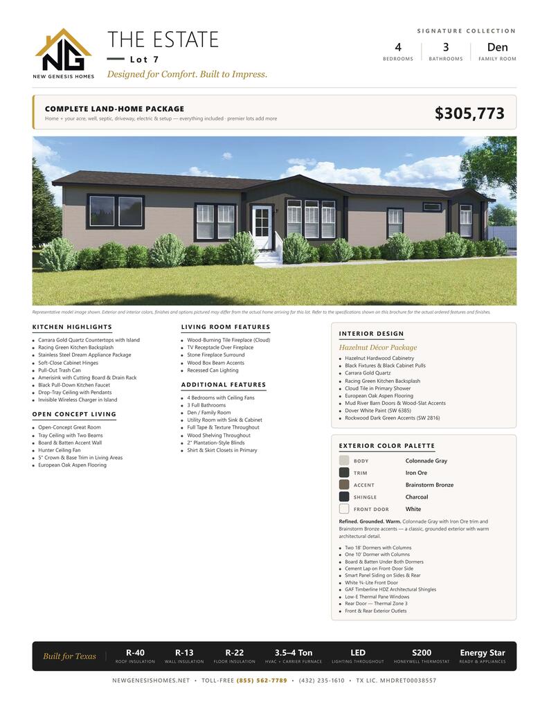Welcome Home! Beautiful 4 Bedroom, 3 Bath manufactured home featuring Trey Ceiling w/ beam accents - living room. Drop Trey ceiling and pendant lights - kitchen. Wood burning fireplace, Ceiling fans, Quartz Countertops, Lino flooring throughout. Many Luxury upgrades. Price includes land and improvements. Turnkey and your home! Greenwood ISD! HOA is $150/Year. Lot 8. Check out our website: NEWGENESISHOMES.NET.