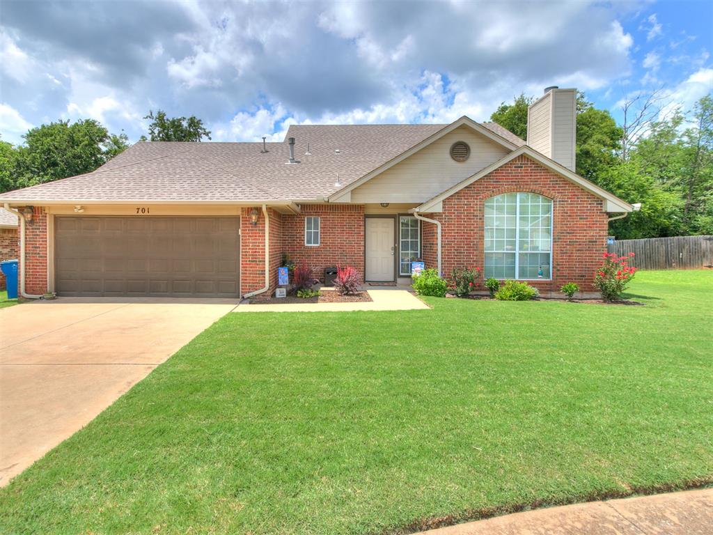 This beautifully refreshed 3 bedroom, 2 1/2 bath home designed for comfortable living and everyday enjoyment. Starting from the quiet cul de sac, to the moment you step inside, you’ll appreciate the fresh updates, including new flooring and interior paint, creating a bright, inviting atmosphere that feels instantly like home. The spacious living room is filled with natural light and anchored by a striking stone fireplace, offering the perfect setting for cozy evenings or gathering with friends and family beneath the vaulted ceiling. The kitchen is both stylish and functional, featuring granite countertops, crisp white cabinetry, stainless steel appliances, a gas range, and a tile backsplash. Whether you’re preparing a quiet weeknight dinner or entertaining guests, the adjoining dining area provides a welcoming space to connect and share meals. Upstairs, a versatile office or flex room offers the ideal spot for working from home, pursuing hobbies, or creating a private retreat. The primary suite is a peaceful escape, complete with a generous walk-in closet and a private bathroom featuring a relaxing soaking tub and separate shower perfect for unwinding at the end of the day. Additional conveniences include a laundry room with storage, an attached two car garage, and thoughtful extras like a detached storage building and an underground storm shelter for added peace of mind. Step outside to enjoy the covered back patio and fenced yard, offering a comfortable outdoor space for morning coffee, weekend barbecues, or simply relaxing in your own backyard. Ideally located just minutes from Mitch Park, playgrounds, recreational amenities, as well as nearby shopping, dining, and grocery options along Broadway Extension. This home blends comfort, convenience, and lifestyle. With its thoughtful updates and flexible spaces, 701 Taber Lane is ready to welcome you into a place where everyday living feels just a little more special. Schedule your private showing today!