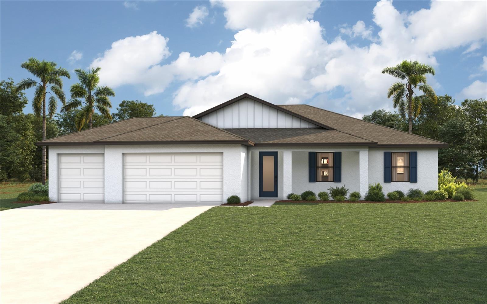 Under Construction. Estimated delivery Dec/Jan. SPECIAL INCENTIVES: Get up to $16k toward closing costs, rate buydowns, and prepaids at closing when using preferred lender and title.  The Grand Cayman offers the perfect blend of style, functionality, and comfort, with 1,974 square feet of thoughtfully designed living space. At the heart of the home lies an open-concept layout ideal for entertaining, featuring a gourmet kitchen with a spacious island, a dedicated dining area, and an expansive Great Room with elegant tray ceiling. Triple sliding glass doors open to the large covered lanai, seamlessly blending indoor and outdoor living.  The luxurious primary suite is tucked away for privacy and showcases a tray ceiling, two large walk-in closets, and a spa-inspired en-suite bathroom complete with a dual-sink vanity, a beautifully tiled walk-in shower, and a private water closet.  On the opposite side of the home, a private hallway leads to two generously sized guest bedrooms and a well-appointed full bath, offering both comfort and convenience for family or visitors.  A versatile den located just off the foyer provides the perfect space for a home office, study, or creative retreat.  Additional highlights include:  8-foot interior doors throughout; Quartz countertops in kitchen and bathrooms; designer cabinetry with soft-close doors, stainless steel kitchen appliance package, upgraded plank tile in all main living areas, hurricane-impact windows and doors, 3-car garage with direct access to laundry room, and covered front entry.  Pictures, renderings, & virtual tour are of similar home & are used for display purposes only.
