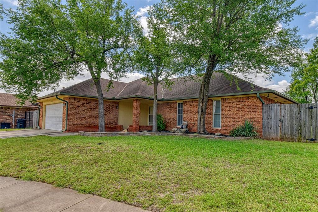 A wonderful surprise in this quiet culdesac.  Upgraded home with granite counter tops, new interior paint, new DW in 2026, newer wood-look vinyl flooring.  Large living space with open dining & kitchen.  Flex room, currently used as a well-appointed office.  Primary suite has a walk-in closet and ensuite bathroom.  Secondary bedrooms have ample space and share the guest bathroom.  Wood-burning fireplace with gas starter.  Close to all schools and shopping.  Upright storm shelter in 2-car garage.