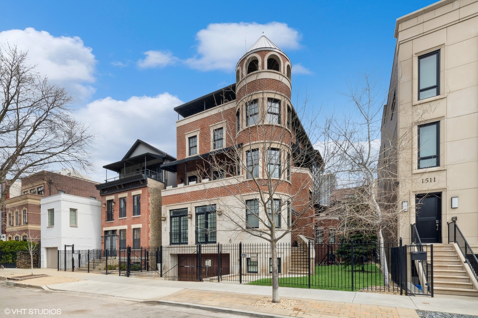 Nestled on the prestigious North Park Avenue, Significant Mansion stands as a remarkable architectural gem in the vibrant Old Town/Gold Coast neighborhood. This custom-built residence, constructed from exquisite masonry brick and limestone, spans an impressive 8,000 square feet and occupies a generous double lot measuring 50 feet in width.     The property boasts an expansive side yard and entrance, multiple balconies, and a covered rooftop deck, crowned by a magnificent turret tower that presents breathtaking panoramic views of the city skyline and the lush, tree-lined surroundings. Featuring seven bedrooms and five and a half bathrooms, this home is a testament to meticulous design and thoughtful attention to detail.    Inside, the residence showcases soaring 12-foot ceilings, rich hardwood flooring, a coffered ceiling in the living room, elaborate crown moldings, and stately 8-foot doors. The ambiance is further enhanced by three elegant wood-burning fireplaces, a five-stop elevator, and a well-appointed gym on the top floor that overlooks an impressive professional indoor basketball court.    The spacious chef's kitchen is a culinary enthusiast's dream, equipped with a Wolf range cooktop and custom copper hood, built-in Wolf convection ovens, a commercial Thermador refrigerator, and luxurious granite countertops. Custom cabinetry, a large center island with counter seating, and a separate dining area create a seamless flow into the grand family room, which features yet another wood-burning fireplace.     The spectacular three-season room invites relaxation with its own wood-burning fireplace and provides access to an outdoor grilling patio complete with a built-in DCS chef's grill. The home also includes a convenient mudroom with laundry facilities and direct access to the stunning side yard.    The expansive primary suite is a private retreat, featuring a walk-out balcony, a dedicated staircase leading to a unique turret office, and two generous walk-in closets. The en suite bathroom is a luxurious haven, offering a double vanity, a spacious steam shower, and a jetted bathtub. Additional bedrooms are equally generous, each equipped with walk-in closets, en suite baths, and walk-out balconies.    The lower level is designed for entertainment, featuring a cozy fireplace and a potential wine storage room, alongside two sizable bedrooms with walk-in closets and a full bath.     Additional highlights of this extraordinary residence include a spacious attached 2.5-car garage, an automated privacy gate, a snowmelt driveway, a central vacuum system, geothermal radiant heating, Marvin windows, multiple laundry rooms, and a Sonos multi-room sound system throughout the home.     Perfectly suited for entertaining large families, this unique property is ideally located near a wealth of entertainment options, exquisite dining, top-tier schools (including Latin and Parker), parks, and the picturesque lakefront. This is truly a one-of-a-kind home that promises an unparalleled living experience.