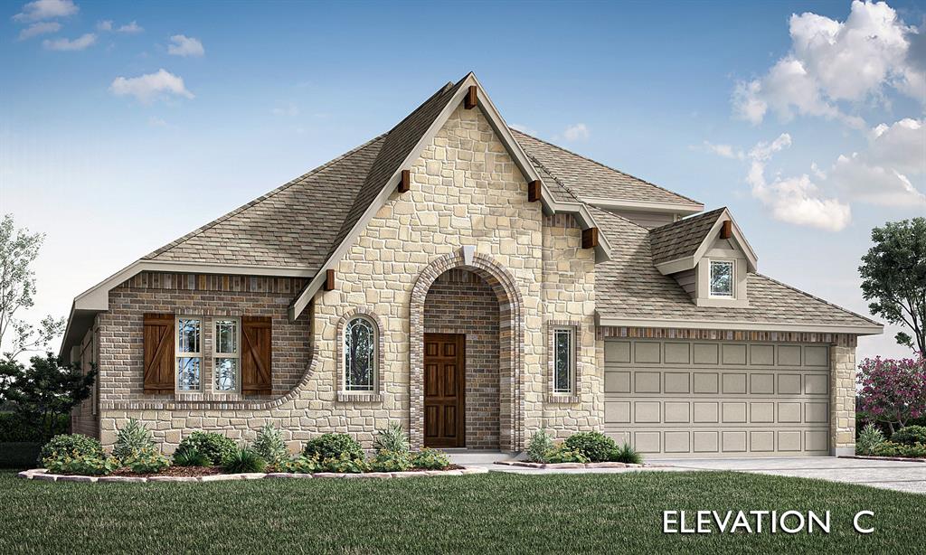 Brand New! Never Lived In! This Hawthorne II by Bloomfield Homes offers 4 bedrooms, 3 bathrooms, gameroom, and study. Situated in the desirable Meadow Vista community, this beautifully designed home features a spacious open-concept layout with upscale upgrades throughout, including a Deluxe Kitchen with upgraded professional appliances, quartz countertops, pot and pan drawers, under cabinet lighting, and pendant lights above the large island, all flowing seamlessly into the living area highlighted by a stunning floor-to-ceiling stone fireplace with cedar mantel and soaring vaulted ceilings, while the private study with glass French doors and a built-in tech center provide functional workspaces; laminate flooring extends through the main areas of the home, complemented by tile in the bathrooms and carpet in all bedrooms, with a spacious primary retreat and well-sized secondary bedrooms, plus an upstairs gameroom offering additional living space, and built-in cabinets at the dining area for added storage and style, all situated on an oversized cul-de-sac lot for added privacy, with outdoor living that includes a covered front porch, 8' front door, and covered patio with gas stub, all enhanced by strong curb appeal featuring a brick and stone exterior. Visit Bloomfield Homes today at Meadow Vista to tour this gorgeous Hawthorne II.