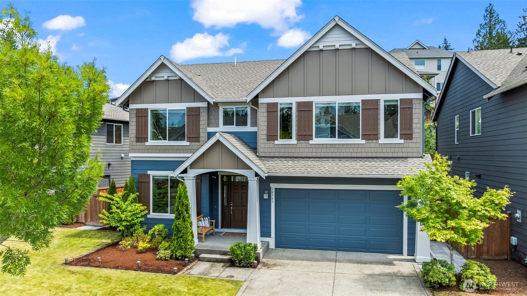Harbor Hill... with an AWESOME yard & awesome house is THE place to be!  Walkable on sidewalks to multiple parks, Swiftwater Elementary, the YMCA, & shopping, make the convenience magnificent.  This 2016 home is the perfect size & layout with zero wasted space, plus it's in MINT condition!  Featuring a spacious great room, kitchen with granite counters & large walk in pantry plus office on the main, then 4 bedrooms & family room upstairs.  The yard is the stand out hit setting this home in a class of it's own from others.  A water feature cascades down the beautifully landscaped hillside, joining custom built patios for a fire pit & sport court plus the expanded trex deck.  Fully fenced, freshly painted, exceptionally private - DON'T WAIT!