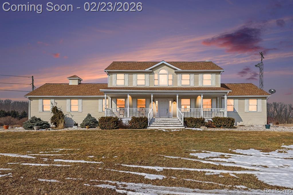 Welcome to this impressive custom-built estate offering space, privacy, and versatility on 32.48 beautiful acres in Mid-Michigan. With over 3,800 sq ft of finished living space, this 5-bedroom, 4.1-bath home is designed for both everyday comfort and entertaining. A grand covered front porch leads into a welcoming foyer with an open staircase to the second level. Upstairs, you will find four spacious bedrooms and two full baths, while the main floor features a primary suite, formal dining room, kitchen, living room, and a half bath. Step out onto the full-width back deck overlooking the peaceful acreage where you can sit and enjoy watching deer passing by. The finished walk-out lower level offers a family room, full bath, and ample storage. Additional highlights include an attached two-car garage, a 30x40 pole barn with a Mini-split heat and a/c unit, perfect for equipment, hobbies, or storage. High-speed fiber optic internet. Hunters will love the established trails with plently of deer activity. Conveniently located less than a mile from a paved road, approximately 25 minutes to Lansing and one hour to Grand Rapids, with access from two roads and set within a fantastic community.