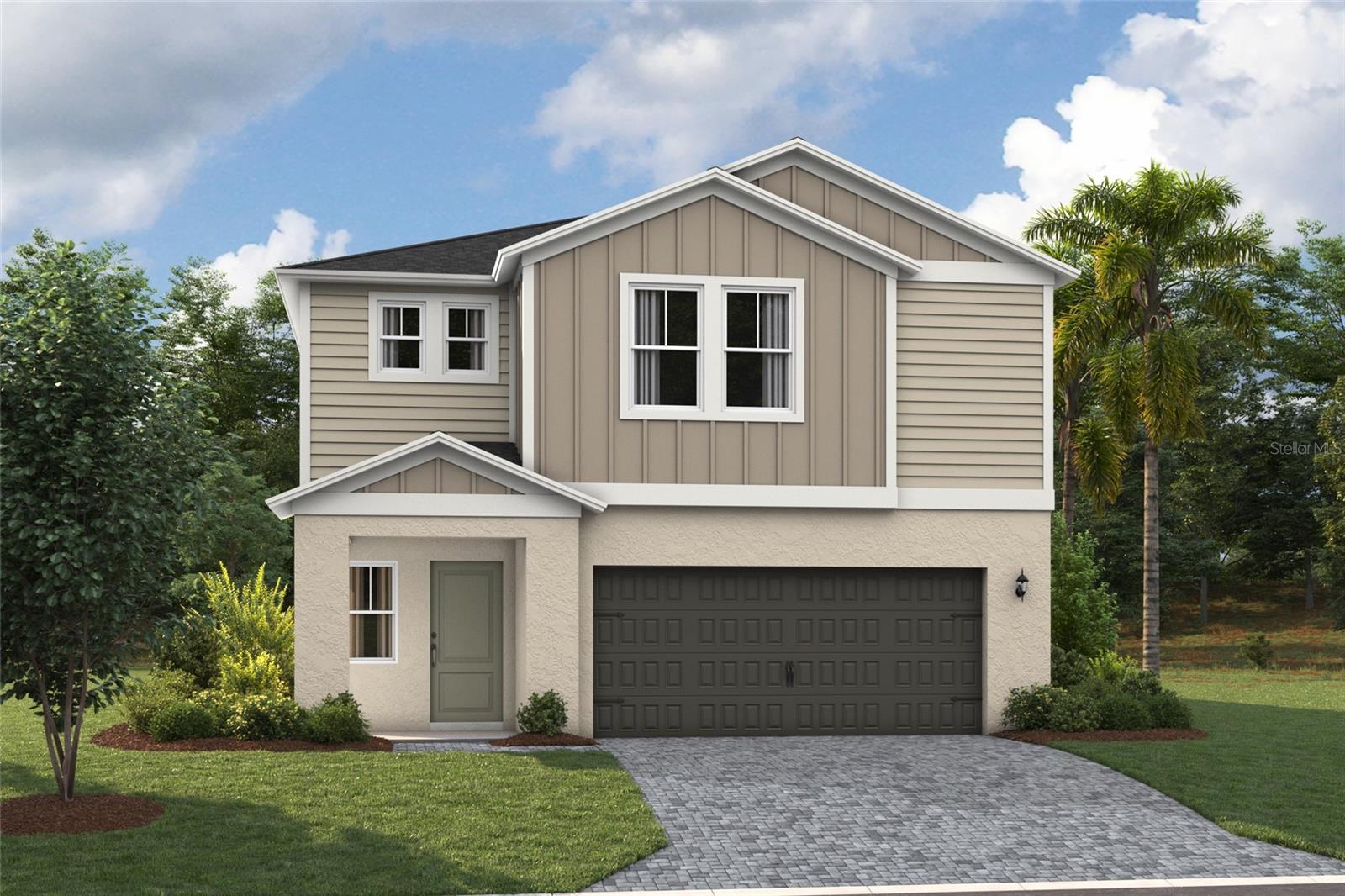 One or more photo(s) has been virtually staged. Under Construction. Prepare to be impressed by the Valencia, a two-story home featuring 5 bedrooms, 3 bathrooms, and a 2-car garage. This floorplan is designed for modern living and effortless entertainment. Step through the elegant foyer into a vibrant main living area, complete with a private guest suite for ultimate comfort. The kitchen shines with sleek quartz countertops, stainless steel appliances, and luxurious vinyl plank flooring overlooking the dining area which flows beautifully to the covered lanai through sliding glass doors. Upstairs, you’ll find the secluded owner’s suite complete with a walk-in shower, dual vanity and spacious walk-in closet. Conveniently located by the additional bedrooms is the cleverly designed oversized laundry room with new washer and dryer. Another modern feature of the Valencia is the smart thermostat with voice control, making energy efficient living a breeze. Outside, enjoy the chic elevation and professionally curated landscaping that adds the perfect finishing touch to this exceptional home. 

Experience the essence of community living at Two Rivers. Located North of Tampa, residents enjoy all the dining and shopping options the Wesley Chapel area has to offer while staying close to nature. This master-planned community is inspired by the surrounding nature, nestled within woods, grasslands, and water allowing homeowners to fully immerse themselves in the outdoors. Resort-style amenities add to the luxury of the Two Rivers lifestyle while a full calendar of events fosters a sense of community. 

Images shown are for illustrative purposes only and may differ from actual home. Completion date subject to change.