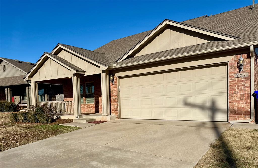 >Term can be 6 or 18 mo.< Beautiful craftsman style 3-bedroom, 2-bath home in Norman with no neighbor to the east and a peaceful greenbelt view out back. Inside, new interior paint, fresh carpet in the bedrooms, and an open-concept layout filled with natural light. The kitchen features granite countertops, an island with bar seating, and a pantry for extra storage. The spacious master suite offers a large soaking tub, generous counterspace, and a walk-in closet. The laundry room adds function with a large closet with built-in shelving. Step outside to enjoy a covered back patio with plenty of room to entertain or just relaxing and taking in the view. The neighborhood offers fantastic amenities, including playgrounds, walking trails, a splash pad, and a fishing pond. Conveniently located with easy access to the University of Oklahoma, I-35 and local shopping and dining, this home brings together comfort and community in a great Norman location!