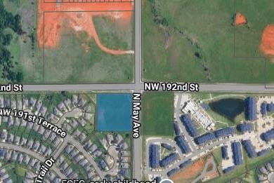 This is a strong commercial corner in a part of Edmond that continues to see steady residential growth. Located on the southwest corner of N May Avenue and NW 192nd Street, this 3.37 +/- acre site offers excellent visibility and access from two major roads.The property features approximately 318 feet of frontage along NW 192nd Street and 346 feet along N May Avenue, giving it real presence from both directions. The site is generally level and open, making it easy to visualize a variety of commercial layouts depending on a buyer’s plans.Surrounding development is primarily established and expanding residential neighborhoods, which creates consistent daily traffic and long-term demand for neighborhood-serving commercial uses. This is a practical, well-located corner for someone looking to build now or secure a strong land position in a growing corridor.