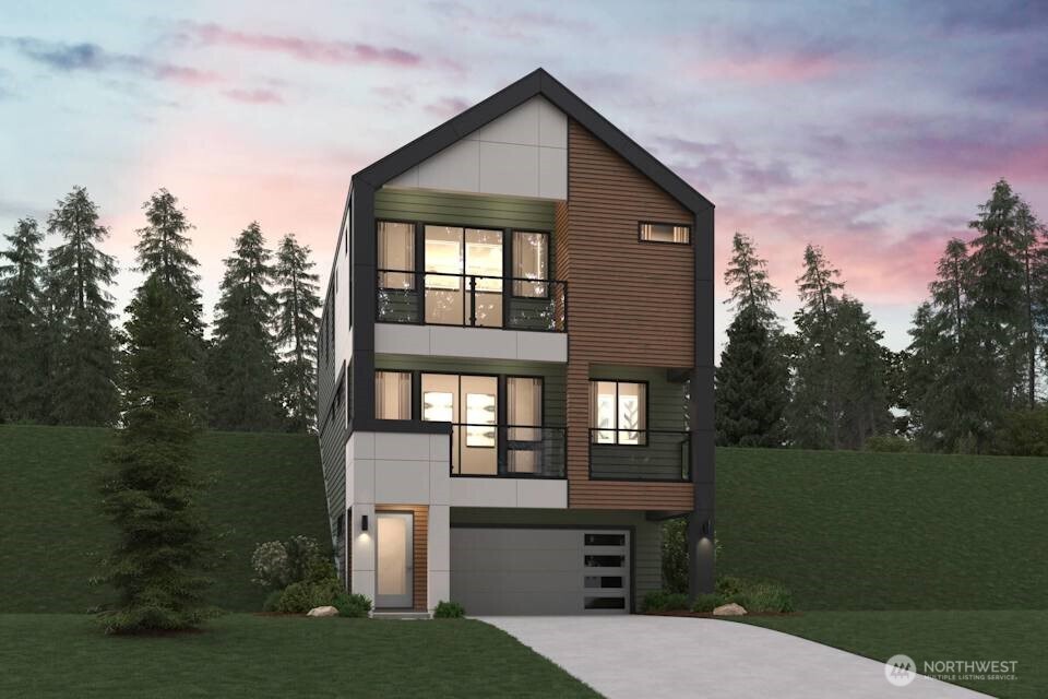 Experience the feeling of a modern treehouse retreat in the Malcolm at Lakeview Terrace—nestled among trees on the Newcastle border between Bellevue and Renton. This 2,120 SF home offers 3 bedrooms and 2.5 baths, blending contemporary design, natural light, and low-maintenance living in a highly connected Eastside location.    Expansive windows and clean lines create a bright, airy feel with strong indoor-outdoor connection. The open-concept main level features a spacious great room, dining area, and designer kitchen with a large island and walk-in pantry. A covered deck extends living outdoors—perfect for relaxing or entertaining.     Upstairs, all three bedrooms are thoughtfully grouped, including a spacious primary suite with walk-in closet, private bath, and covered deck. Secondary bedrooms offer direct access to the rear patio, enhancing flexibility and connection to the outdoors.     Minutes from Bellevue, downtown Renton, Lake Washington, trails, shopping, dining, and major employers, Lakeview Terrace offers a rare opportunity to enjoy elevated Pacific Northwest living without sacrificing convenience.    Buyer’s Broker must accompany/register Buyer at first visit.