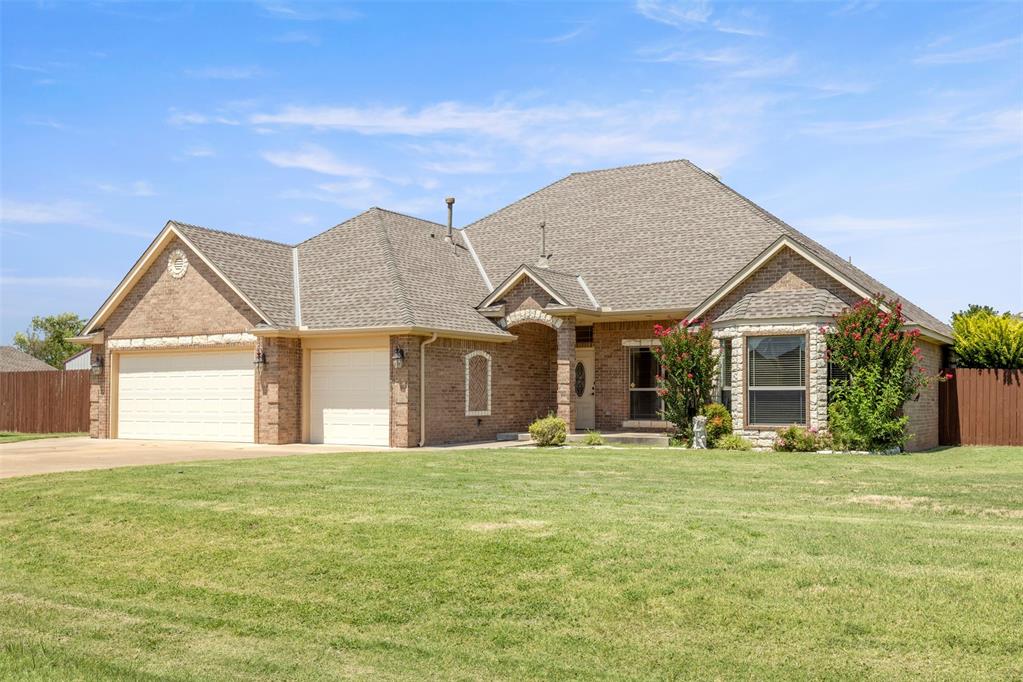 SAFE ROOM! HALF ACRE with Neighborhood Pool! This home offers a second master suite with an attached bath, an office with wood-look tile, and crown molding throughout the main living areas. Enjoy the open floor plan with a cozy gas log fireplace, a large kitchen island, upgraded appliances, and a pantry you'll have to see to believe. Upgrades include an F5-rated walk-in safe room, whole-home water purifier, reverse osmosis at the kitchen sink, sprinkler system, iron gates, oversized utility room with sink, and an extended concrete drive. Plus, access to a neighborhood pool! Schedule your visit today!