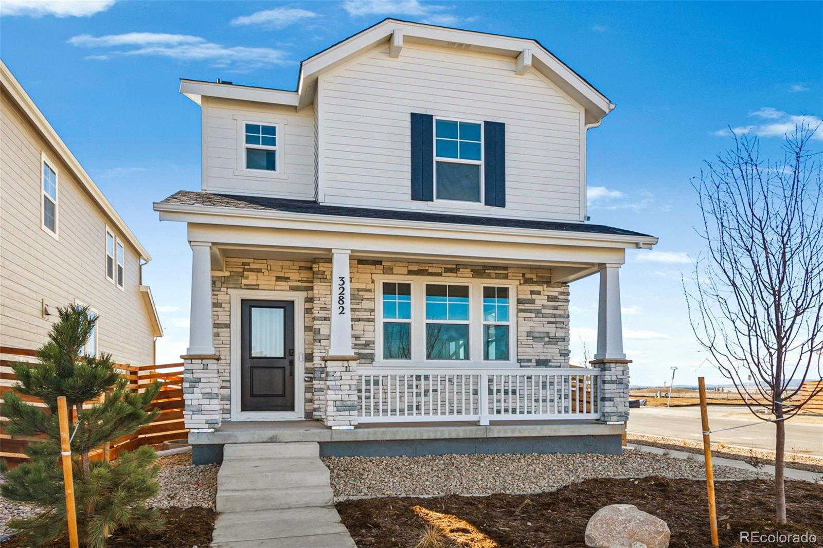 MLS#2188993 New Construction - Ready Now! Welcome to the Aurora, a beautiful home in the Horizon Collection at The Aurora Highlands! Step inside to an inviting open-concept design, where the gathering room flows effortlessly into the dining area and spacious kitchen with a large island. Upstairs, the private primary suite offers a relaxing retreat with an en-suite bath and generous walk-in closet. Three secondary bedrooms, each with ample closet space, share a full bath with a separate water closet for added convenience. A centrally located laundry room completes the second floor, making everyday living a breeze. Structural options added include: 9' full unfinished basement, plumbing rough-in at basement, second sink at bath 2, outdoor patio, and air conditioning.