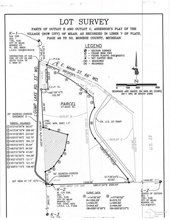 HIGHWAY SERVICE DISTRICT PARADISE!!! Located on the SW intersection of US23 (Plank Road exit) with 725ft. of highway frontage and 200ft. of Main St. frontage. These multiple parcels consisting of approx. 52+/- acres--Highway Commercial and Mixed use Residential zoning are now being offered together. Property is heavily wooded with a clearing in front and adjoining southern parcels currently being farmed. This property abuts Gump Lake and City of Milan owned Properties. City Water, Sewer, and Natural Gas are available at the street. Second Parcel ID#58-53-040-256-00 (Parcel C). Part of Parcel D and Parcel F (North of the River) ID#53-040-262-00 and ID#53-040-264-00 will be included subject to land division. This is definitely the perfect time to come check out Milan's Growth and start planning your future development!!!!