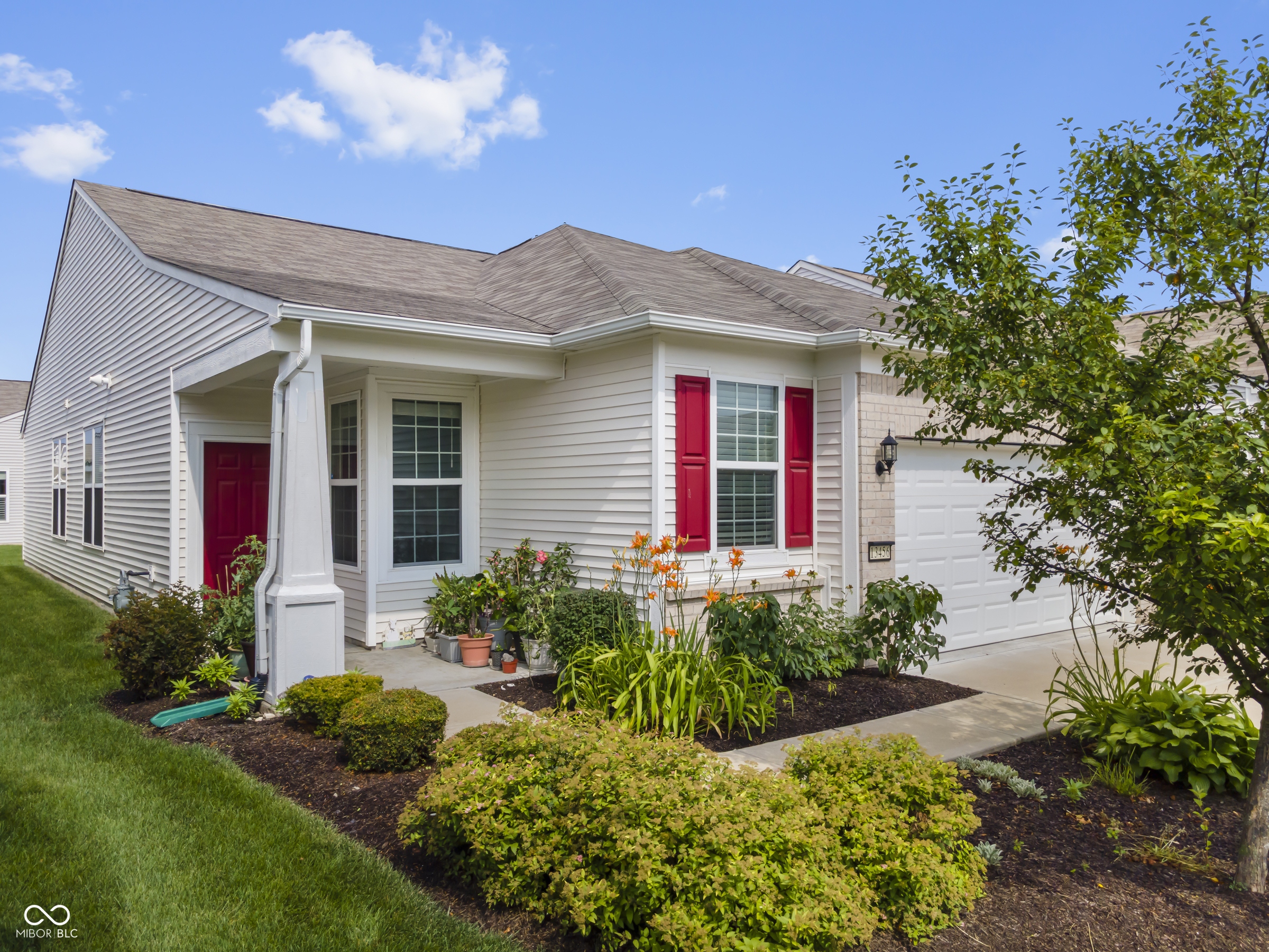 Welcome to this immaculate ranch home in the low-maintenance community of Britton Falls in Fishers! This open-concept layout features 2 bedrooms plus a flexible office that could easily convert into a third bedroom. Enjoy 9' ceilings, new carpet (2021), and a spacious kitchen with 42" white cabinets, subway tile backsplash, stainless steel appliances, a large island, and a new LG microwave. The oversized primary suite offers a double bowl vanity and an expansive walk-in closet. Both bathrooms include raised vanities for added comfort. The garage includes a 60 sq ft bump-out for extra storage, and three rooms are equipped with ceiling fans. Relax or entertain on the extended concrete patio out back. This beautifully maintained home is a must-see and won't last long!
