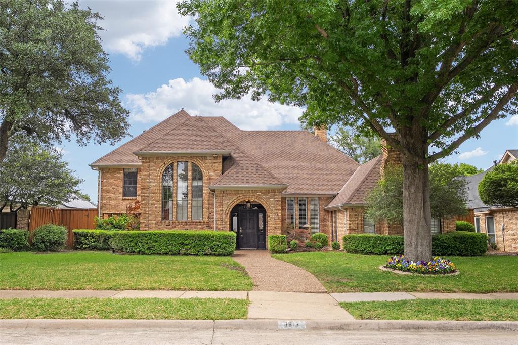 Welcome to your cul-de-sac haven in the heart of Plano, where neighbors stroll with their dogs, kids play outside & a true sense of community comes to life. Tucked at the end of a quiet street & surrounded by mature trees & manicured lawns, this one-of-a-kind 4-bedroom, 3.5-bath home w-a 3-car garage offers both charm & space in all the right places. Freshly updated & full of character, this beautifully refreshed home showcases fresh paint, stunning designer lighting. A lushly landscaped front yard & inviting covered porch to set the tone, offering the perfect spot for morning coffee or relaxed evening conversations. Step inside to a grand entry where soaring ceilings & elegant wainscoting create an immediate sense of warmth & sophistication. Natural light floods the formal dining room through a wall of windows, making it an ideal setting for gatherings both large & intimate. The sunken living room is a true showpiece, featuring rich beamed ceilings, striking brick columns + a dramatic floor-to-ceiling fireplace that anchors the space. Just beyond, the expansive game room offers incredible versatility w-vaulted ceilings, custom built-ins, beautiful plank flooring & a wet bar, perfect as a home office or ultimate entertaining space. At the heart of the home, the gourmet kitchen is designed to impress w-granite countertops, SS apps, double ovens & a tumbled stone backsplash. The private primary suite is a true retreat, featuring a cozy brick fireplace & elegant, tiered ceilings. The spa-inspired en-suite bath includes dual sinks, a soaking tub, glass-enclosed shower & a spacious walk-in closet, creating the perfect place to unwind at the end of the day. 3 additional bedrooms are all very spacious, while the full-sized utility room with built-in cabinetry & a sink adds everyday convenience. Step outside to your own backyard escape, an oversized 17x21 covered patio with a wood-burning fireplace sets the stage for year-round entertaining.