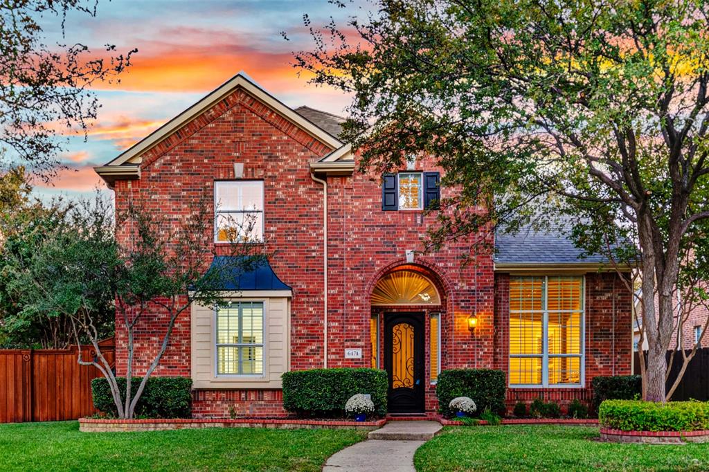 This striking & rare 6-Bedroom home features a beautifully updated kitchen, a stylish remodeled primary suite bath, updated secondary baths & is nestled on a corner lot with a Texas-sized backyard in sought-after Hunters Creek.  Features & Upgrades include....rich nail down hardwoods, plantation shutters, a custom iron front door, elegant formals, plush carpet & neutral paint (9-26), a gourmet kitchen with re-designed island with quartz counters, painted cabs and designer backsplash (9-25),, a large WIP & 5-burner gas cooktop all overlooking a family room & FP with gas logs & updated surround tile (9-25). The split primary suite has two closets & remodeled bath in 2019 with a spa frameless glass shower, quartz counters, soaking tub & lighting. Upstairs has a large gameroom, 5 other bedrooms with updated baths with quartz counters, sinks and lighting & a bonus study, or hobby room.  Other Upgrades are two floored attic storage areas, covered patio & BOB fence, 3-car garage with additional storage area, iron spindles & see Upgrades List for more.  This home presents tremendous value, is move-in ready & is served by 3 A-Rated Frisco Schools!  #realtytown3