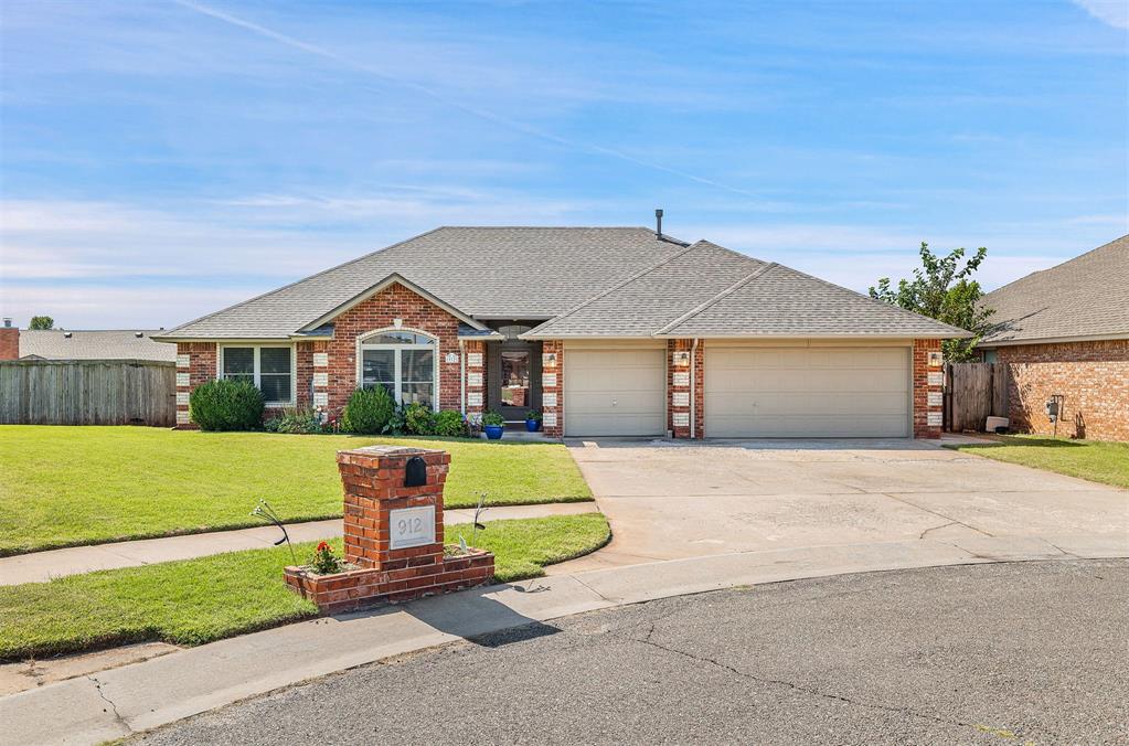 So many updates on this spacious home in a cul-de-sac with no HOA!! New roof just installed! New paint! New carpet! All new windows just installed 2 years ago! Walking into the front door puts you in a large entry way that leads you to an inviting living room with a gas log fireplace. Floorplan has a separated primary with ensuite featuring a jetted tub with a walk through closet and a private toilet area. Two more spacious bedrooms that view the front yard. The large laundry room has storage and storage closets located in the hall. Kitchen cabinets have a storage cabinet area for spices on the side of the refrigerator space and an island with more storage and counter space. Dining room windows give you a view of the covered back porch. Easy access to I-35 or I-240.  Buyer to verify info and schools.