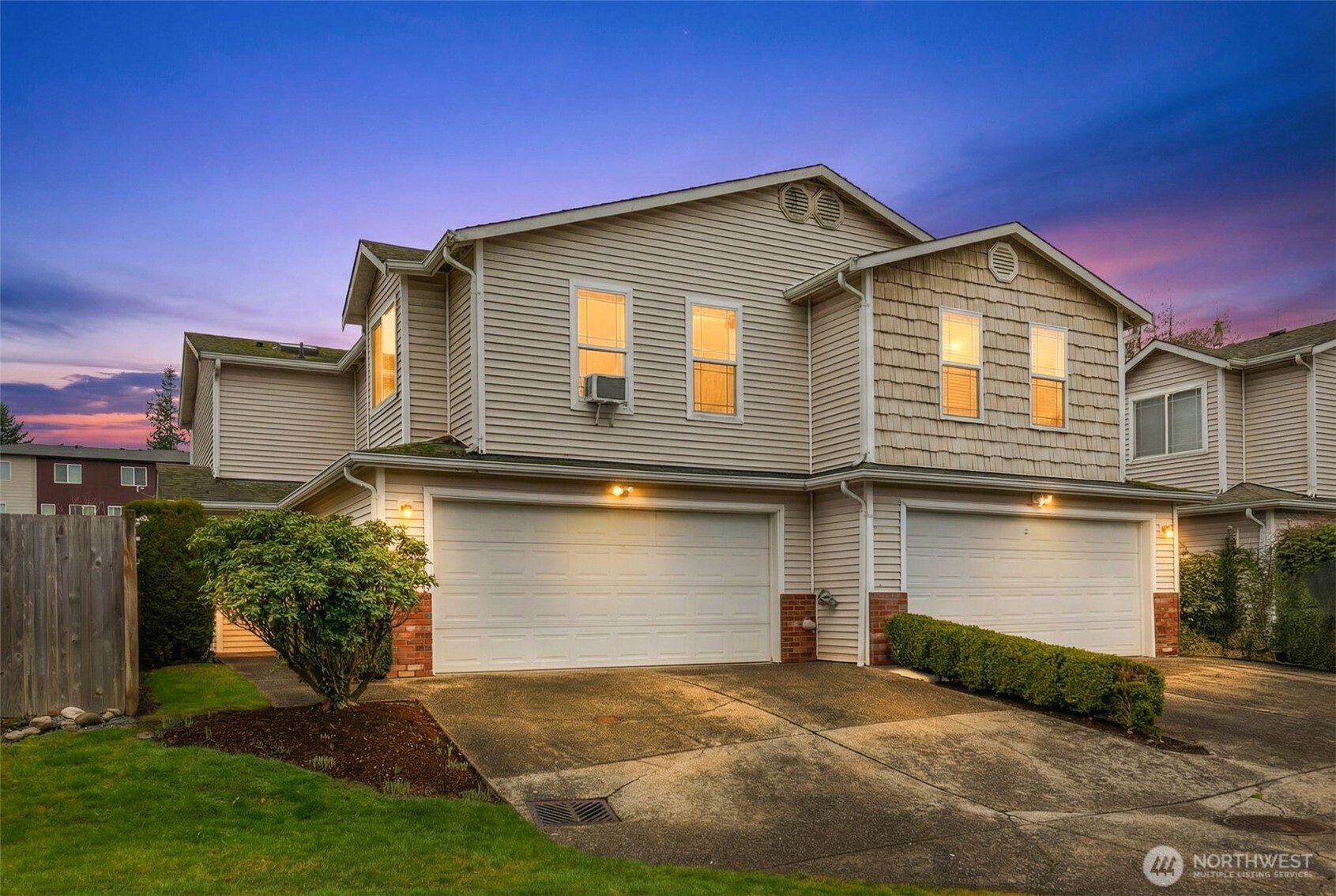Must see! Light and bright 3-bed, 2.25-bath townhome in a small 10-home Lynnwood community. Spacious main-level living and dining rooms with brand-new hardwoods and fresh paint throughout. Oversized windows overlook a private backyard and patio. Main floor features built-ins, a cozy gas fireplace, and a gas cooking range. Comfortable year-round with AC on both levels. Upstairs offers three bedrooms and two baths, including a beautiful primary suite, brand-new carpet, and a full-size washer and dryer. Home includes a two-car garage plus extra driveway parking. Prime location just minutes from Alderwood Mall, Lynnwood Transit Center, Costco, shopping, dining, and more, with easy I-5 and I-405 access, making work from home or commuting a breeze.The roof is scheduled to be replaced within the next two years. Reserves are in place. Following completion, the HOA dues are expected to decrease from $290 per month to approximately $100 per month.