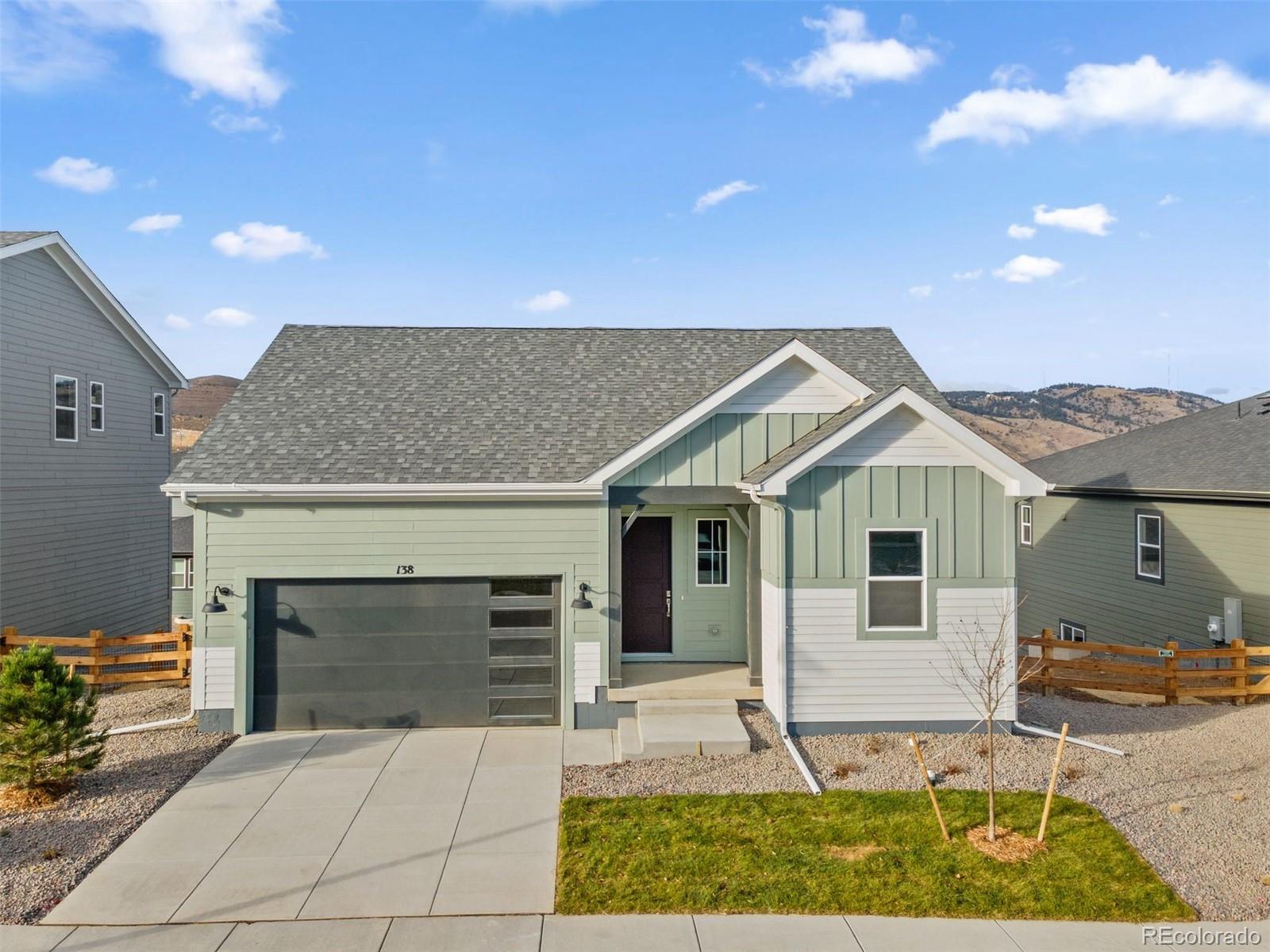 Stunning New Home with Unmatched Mountain Views in Golden, CO!Welcome to this beautifully designed 3-bedroom, 2.5-bath Ranch, offering 1,824 sq ft of thoughtfully crafted living space above grade, plus a massive 1,629 sq ft walkout basement ready for your custom finish. Perched above Golden, this home features a spacious study—perfect for remote work or a quiet retreat—and a large deck with breathtaking views of the mountains and Downtown Golden.The open-concept layout is ideal for both everyday living and entertaining, with natural light pouring in through expansive windows. Enjoy direct access to the Green Mountain Trail system just steps from your front door, and take advantage of the close proximity to downtown Golden’s vibrant restaurants, boutique shopping, and cultural attractions like Red Rocks Amphitheater. Other highlights include a 2-car garage, unbeatable access to world-class bike trails, and a location that perfectly blends outdoor adventure with modern convenience. Don’t miss this rare opportunity to own a new home in one of Colorado’s most desirable locations! Photos are model only and may differ from subject property.