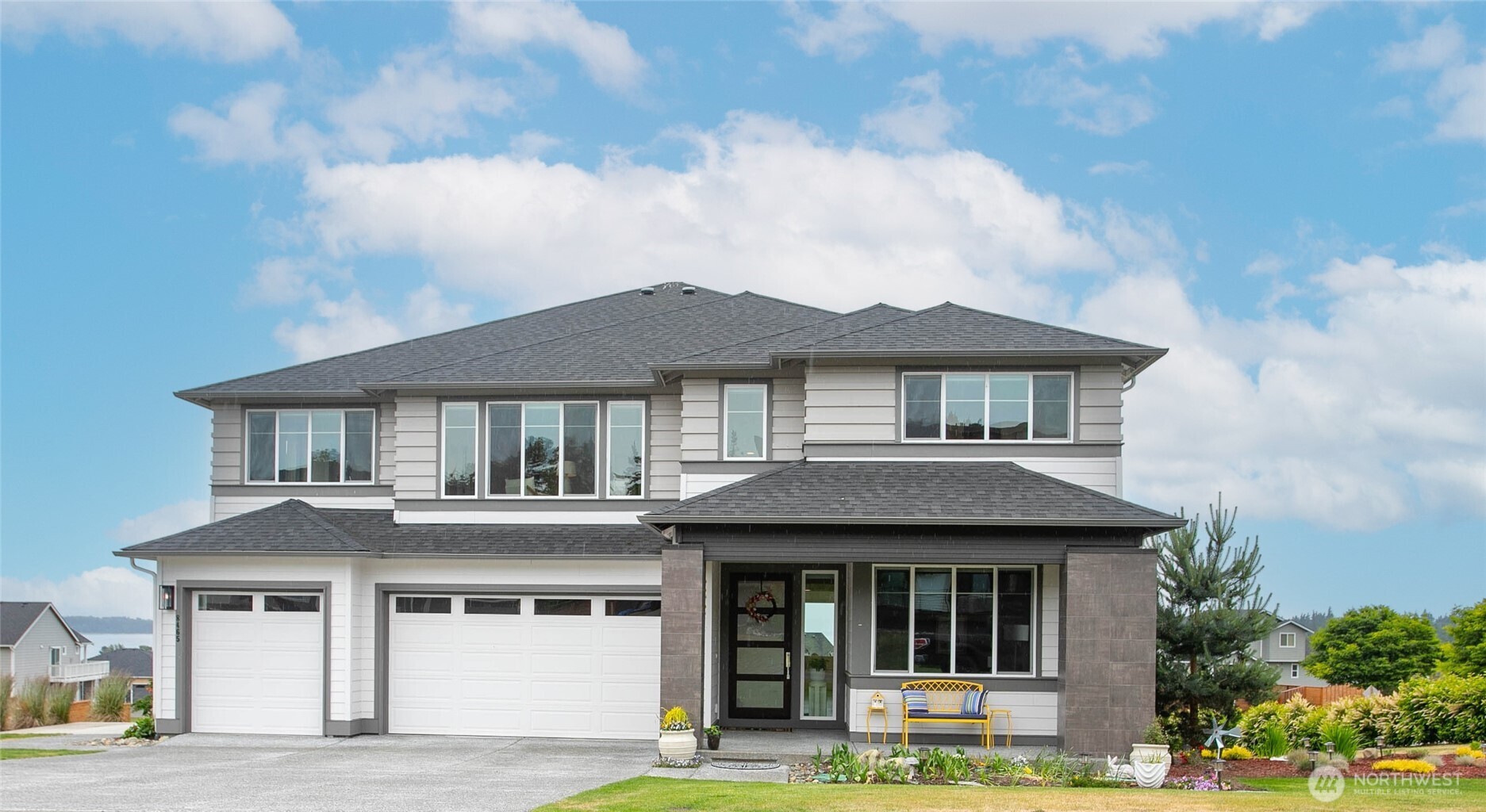 New price on this better than new fully upgraded and high-end appointed stunning home! Every space that matters is positioned perfectly to capture the peaceful pause mid-step view of Birch Bay, Mt. Baker & islands. Soaring two story foyer leads the way to expansive great room with continued soaring ceilings, spacious dining area and high-end chef's kitchen. Enjoy cozy evenings by the gas fireplace in the living room or head over to the great size den & enjoy a nice glass of wine. Gorgeous kitchen is heart of home with eat-in island, ample cabinets, stainless steel appliances, butler pantry plus huge walk-in pantry. Imagine prepping meals while gazing out at the bay, enjoying dinner on your custom trex deck with outdoor fireplace. Second level includes generous bay-facing owner's suite with even better vantage point, full ensuite bathroom & walk-in closet. 3 more bedrooms, laundry, 2 more bathrooms & large multi-purpose space fully utilize well-planned second level partially open to floor below. Truly one of the best view home values on the market in beautiful Blaine area!