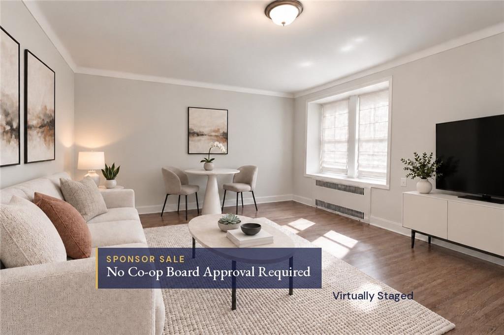 SPONSOR SALE - NO BOARD APPROVALResidence 122 at 9281 Shore Road is a brand new, fully renovated one bedroom, one bath co-op, and as a sponsor sale it comes with no board approval! The kitchen, the bath and the oak floors were all redone in September 2026, and the maintenance of $720.80 a month covers heat, hot water and real estate taxes.The apartment is on the first floor with southeast exposure. The front door opens into a foyer with a closet, and a long hall leads to every room. The living room opens off the hall and measures nearly 14 by 16 feet, with a pair of windows, crown moulding and a decorative border set into the oak floor. At the end of the hall, the bedroom is just over 20 feet long and nearly 11 feet wide, with three windows and two closets.The windowed galley kitchen has white shaker cabinets with glass front uppers, quartz counters, a white subway tile backsplash, a stainless gas range, an over the range microwave and a stainless refrigerator, with a large format porcelain tile floor. The windowed bath has white subway tile, a hexagon tile floor, a white vanity and a reglazed tub with a shower.There is also a $51 monthly assessment until September 2027.9281 Shore Road is a pet friendly prewar elevator co-op of 108 apartments, built in 1940, with a live in superintendent and porter. Residents have a fitness room, two laundry rooms, shared outdoor space and a community garden, with a bike room and storage available by waitlist.The Shore Road promenade and the waterfront parks are nearby, and the shops and restaurants of Third Avenue are a few blocks away. Express buses to Manhattan run along Shore Road, and the R train at 95th Street is close by.  *As part of the sponsor sale, buyer will be responsible for covering certain seller fees.