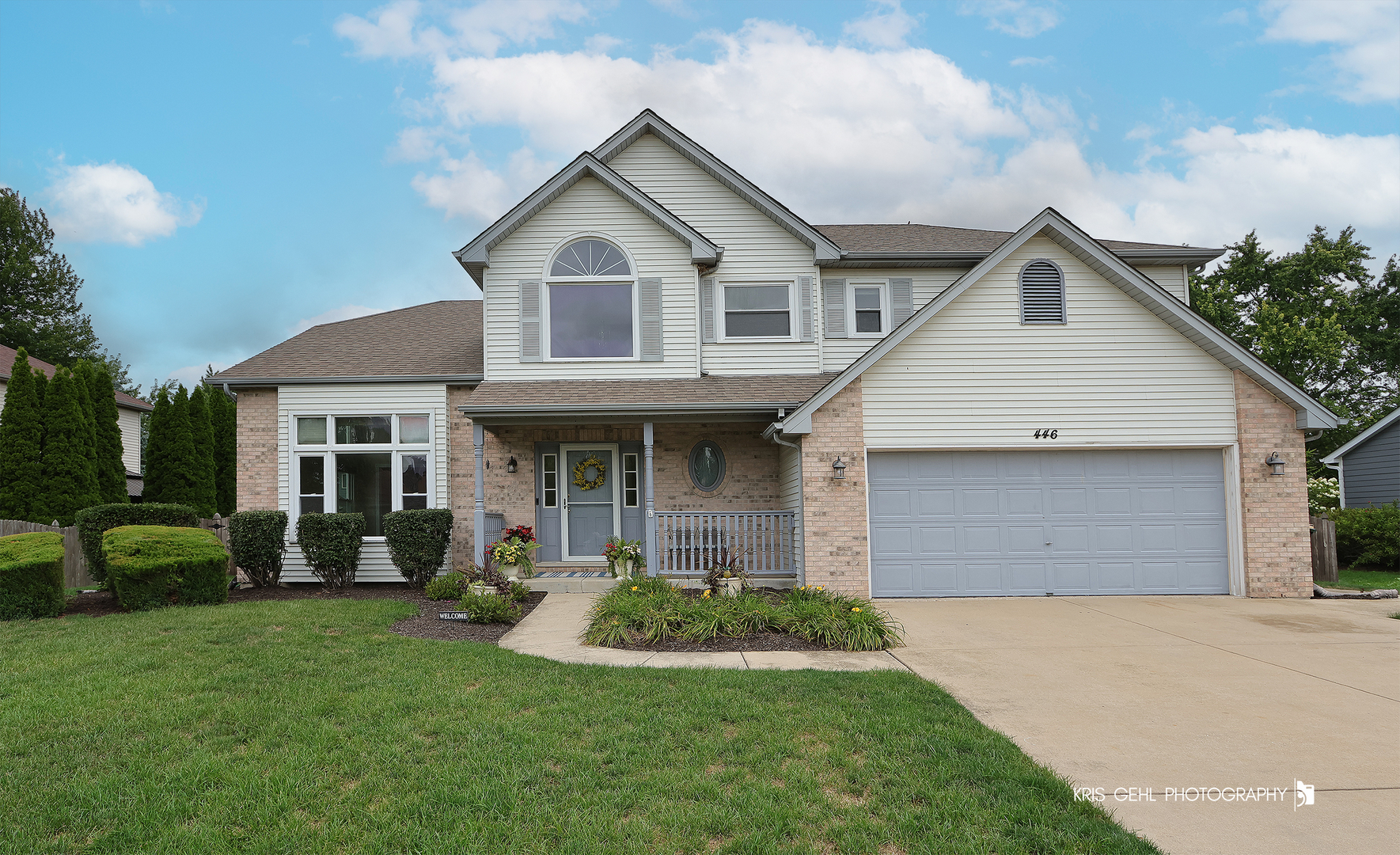 Welcome HOME !  A beautifully updated home in the heart of Oswego, set on a professionally landscaped lot along a mature tree-lined street. This move-in ready property blends modern style with everyday comfort, offering thoughtful updates throughout, a spacious layout, and a large fenced yard perfect for entertaining, gardening, or simply enjoying the outdoors. From the moment you arrive, the home's curb appeal stands out with lush landscaping, shade trees, and a welcoming entry.    Step inside to discover a bright and inviting main level. The first floor has been freshly updated with new wood laminate and carpeting, creating a warm and comfortable setting for family gatherings or entertaining guests. Crisp new white trim throughout the main floor adds to the fresh, polished feel.    The heart of the home is the upgraded kitchen, featuring stunning quartz countertops, with a deep undermount stainless steel sink.  The open design makes meal preparation and entertaining effortless, while the sleek finishes ensure the space is both functional and stylish. Adjacent living and dining areas offer the perfect flow for both casual family nights and formal dinners.    The first-floor bathroom has been completely remodeled with a quartz vanity and modern fixtures.  Upstairs, generously sized bedrooms offer flexibility for families, guests, or home offices.  The spacious master bedroom offers a walk-in closet and a luxurious en-suite bath complete with a soaking tub and a full-size shower, creating the perfect retreat.  Large windows throughout the home bathe each room in natural light while providing energy efficiency and peace of mind.      Outside, enjoy a large fenced yard designed for fun and relaxation. Whether you envision backyard barbecues, a safe space for pets to roam, a play area for children, or quiet evenings on the concrete patio, this backyard delivers.  Professional landscaping enhances the outdoor space, providing seasonal beauty and plenty of room to make the yard your own.  Feel like relaxing out front this home has a covered porch so you can watch the world go by.    Beyond the home, the location is equally appealing. 446 Windsor Drive is situated in a highly desirable Oswego neighborhood, close to parks, schools, shopping, dining, and everyday conveniences. Oswego's vibrant community offers top-rated schools, family-friendly events, and a charming downtown area with boutique shops and restaurants. Outdoor enthusiasts will love the nearby trails, forest preserves, and access to the Fox River, making it easy to enjoy an active lifestyle.    With its blend of thoughtful updates, spacious living areas, professional landscaping, and an ideal location, this home is ready to welcome its next owner. Offering style, comfort, and peace of mind with warranties and recent improvements, 446 Windsor Drive is truly a must-see property in Oswego. Don't miss the opportunity to make this beautifully maintained home your own and enjoy the perfect combination of modern upgrades and timeless neighborhood charm.