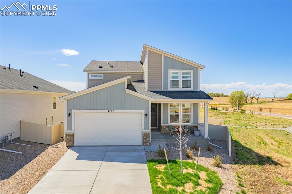 Looking for living close to Fort Carson with space, function, and easy access to schools, parks, and everyday essentials? This Aspen Ranch home sits on a larger lot and checks the boxes for location and lifestyle, giving you a newer build feel in a neighborhood that keeps you connected to Colorado Springs, military bases, and everything in between. From the moment you walk up to the front patio, you get a sense of low-maintenance living with just enough outdoor space to enjoy those mountain views and Colorado evenings. Step inside and you are welcomed by an open concept layout that blends the kitchen and living room together, making it easy to cook, relax, or entertain. The kitchen features granite countertops, a large island, stainless steel appliances, pantry space, and flows right into the main living area with LVT flooring throughout and carpet in the bedrooms where you want comfort most. There is also a dedicated office with a closet, giving you flexibility for work, guests, or hobbies, plus a mudroom to keep things organized. Upstairs, the layout continues to make sense with a loft area that can be used as a second living space, two additional bedrooms, and a primary suite with a double vanity and stand-up shower. The laundry room is conveniently located upstairs, right where you need it. Head downstairs to a finished basement offering even more living space, an additional bedroom and bathroom, plus a large unfinished storage area that gives you room to grow. Out back, the yard is landscaped with a deck, giving you more room to spread out thanks to the larger lot, perfect for relaxing or hosting. With a radon system already installed and a two-car garage, this home blends comfort, layout, and location in a way that just works for real life.