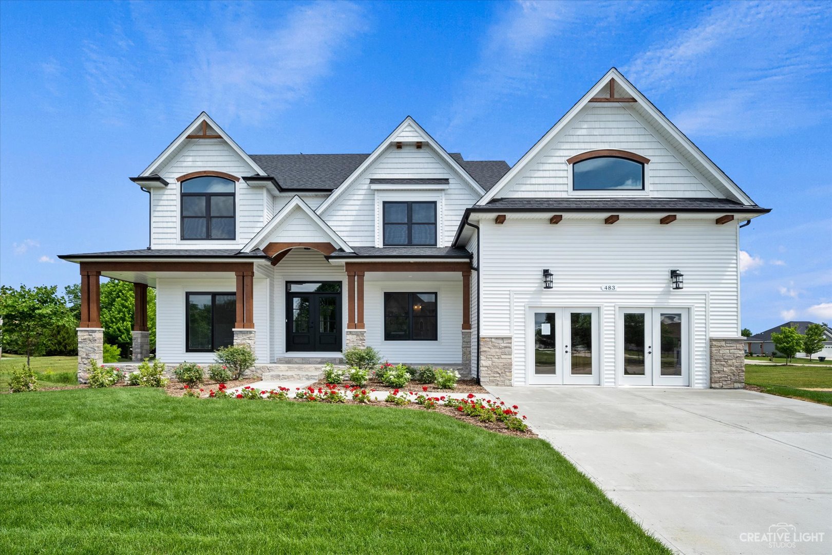 Beautiful NEW model home in Deerpath Trails. Stop by to tour a fabulous NEW design that includes everything you are looking for in a proposed custom home. Before you even step foot in this beautiful home, enjoy a fantastic wrap around porch (accessible from both the front door and sliding glass doors off the dining room!). Study (or possibly a first floor guest bedroom with full bath) with custom details right off the foyer. Dining room with beautiful trim features connected to kitchen with spacious butler pantry. Kitchen includes Brakur custom cabinetry, large island and updated appliances. Kitchen opens to a two story family room with fireplace. Upstairs is a large master suite (stand alone tub, dual vanities, tiled shower and spacious walk in closet), bedrooms two and three with a jack & jill bath, bedroom four near to a full hallway bathroom and a second floor laundry. Three car tandem garage, siding, landscaping/sod and a concrete patio complete the exterior. Pricing is subject to change based on current cost estimates. This is a model home and and other lots are available for a new build. This is a custom-built home - all details, upgrades, room dimensions, and allowances noted in the listing are estimates. Please refer to the builder marketing folder for current new construction pricing. The builder contract will include final pricing and specifications for the custom build. Pictures and architectural drawings included in the listing are from previously built homes.