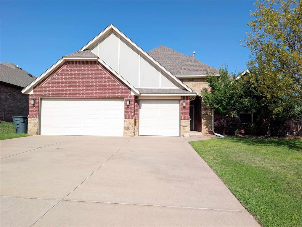 Wow! Come see this stunning home in East Edmond! Home sits in a newer development just off I-35 in Edmond and is absolutely beautiful. Living room has huge vaulted ceiling with wood-like tile and a statement fireplace. Kitchen contains all white cabinetry, granite countertops, stainless steel appliances, built-in gas cooktop and pantry. Generously sized dining area as well. Primary bedroom features trayed ceiling, tons of natural light and full en suite bath including large soaking tub, standing shower, dual sink and large walk-in closets with built-ins. A further three bedrooms on the other side of the home as well as a great sized guest bath. Upstairs features an absolutely perfect bonus room with tons of additional space and half bath. Cool backyard with large covered patio and full privacy fence. Two car garage. All this and in Edmond schools and less than 2 minutes to the interstate for quick commutes. You will love living here so reach out for your private viewings today