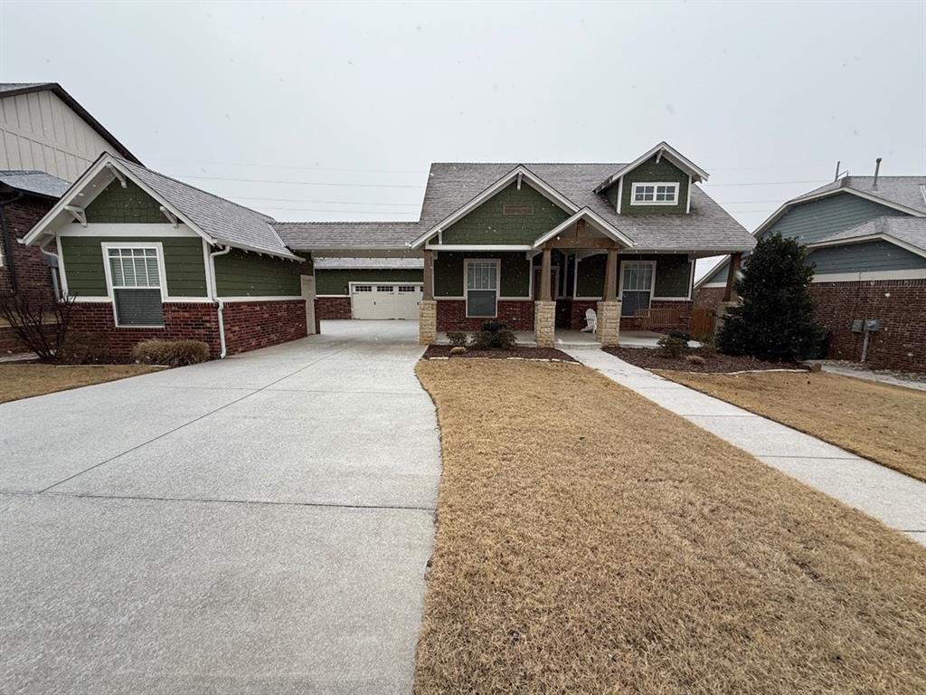 This beautiful craftsman is a 3 bedroom, 3 full bathroom, study, formal dining room or flex space and a beautiful open kitchen located in Town Square. The living room has a beautiful cozy fireplace and is open to the kitchen which displays  Bosch appliances, designer hardware & lighting, apron sink and a large pantry. The master bedroom is very spacious with a very large closet. The bathroom has a free standing soaker tub. The guest bedrooms share a Jack and Jill bathroom. The home has beautiful curb appeal  with a fantastic third detached garage and Porte Cochere. The two car garage has a storm shelter, work table, and storage shelves. Enjoy the backyard with outdoor fireplace and gas hook up for your grill. Town Square is known for its amenities including fishing pond with floating deck, pool, fitness center, youth rec center and playground. This is a must see book your appointment today. *Pets will be considered upon a case by case basis with owner’s approval and at minimum $250 upfront + $30/month per pet. *Available for ASAP lease start/move in day.* $70 application fee per adult. Security Deposit and $99 Doc Prep Fee due within 24 hours upon approval.