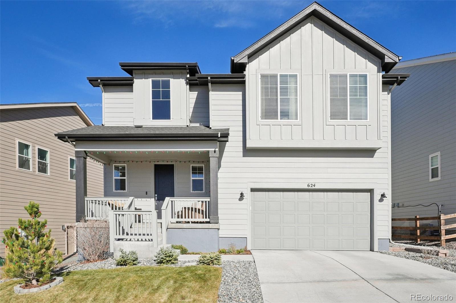 Motivated Seller, Being Relocated! Welcome to this beautifully upgraded, move-in-ready luxury home in Montaine. Situated on a premium lot facing open space, this home offers unobstructed mountain views and direct access to over 13 miles of scenic walking trails just steps from the front door.Professionally designed landscaping includes mature trees, flowering plants, shrubs, and smart irrigation. The home features three spacious bedrooms, three baths, and a main-floor office with hickory cabinetry, quartz countertops, built-in desk, and accent lighting—perfect for working from home.The gourmet kitchen anchors the open-concept living space with quartz countertops, upgraded shaker cabinetry, stainless steel appliances, wide-plank luxury flooring, and a walk-in pantry. Upstairs, the expansive primary suite offers a spa-inspired shower, dual vanities, and a large walk-in closet. Two additional bedrooms, both with walk-in closets, share a beautifully finished full bath. The upper-level laundry room is complete with cabinetry and quartz counters.Additional upgrades include automatic window coverings with motorized shades, two refrigerators, washer and dryer, finished three-car tandem garage, tankless water heater, dual-zone A/C, whole-house humidifier, radon mitigation system, sump pump, and upgraded lighting throughout.The unfinished basement offers future expansion potential, with professionally designed architectural plans included.Enjoy mountain views from the covered front porch or relax on the covered backyard patio. Montaine’s resort-style amenities include a clubhouse, pool, fitness center, pickleball and tennis courts, parks, and trails—all minutes from downtown Castle Rock and I-25.Why wait for new construction? This home already includes what most new builds don’t—landscaping, fencing, window coverings, appliances, and premium upgrades—fully complete and ready for you to move in!
