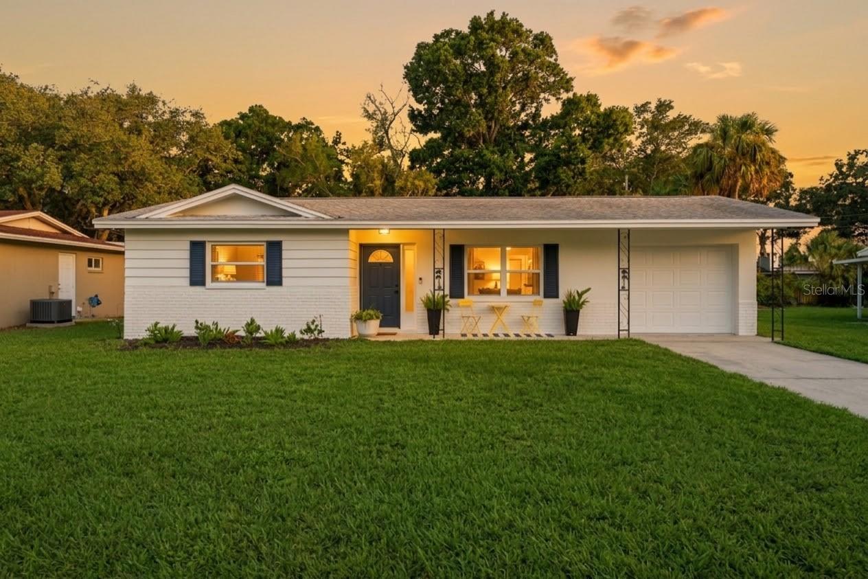 Welcome to this beautifully updated home in one of Dunedin's most sought-after neighborhoods, just steps from the historic 18-hole Dunedin Golf Club. Thoughtfully updated with high-end finishes and modern improvements, this move-in-ready residence offers the perfect blend of style, comfort, and convenience. Step inside to discover elegant new porcelain tile floors, crisp interior paint, and a stunning remodeled kitchen featuring new cabinetry with a timeless subway backsplash. This midcentury home has a bright, modern design that's perfect for both everyday living and entertaining. The beautifully refinished primary bathroom showcases a spacious step-in shower with frameless glass doors.. Enjoy peace of mind with an impressive list of recent upgrades, including hurricane-impact windows and a sliding glass door (2018), an elevated A/C system (2020), new plumbing from the street to the home (2026), and a freshly painted exterior (2026). The location is truly exceptional. Golf Cart Community: Take a short ride to vibrant downtown Dunedin, where you'll enjoy charming boutiques, award-winning restaurants, local breweries and picturesque waterfront parks. Outdoor enthusiasts will appreciate being just two streets from the Pinellas Trail, just a short distance from the Dunedin Golf Club and Sterling Driving Range, and only minutes from Hammock Park, Highlander Park, Honeymoon Island State Park, and some of Florida's most beautiful Gulf Coast beaches. Boat ramps and Kayak launches nearby. Whether you enjoy biking, boating, golfing, beach days, or exploring nature, this prime location places the very best of the Florida lifestyle right at your doorstep.