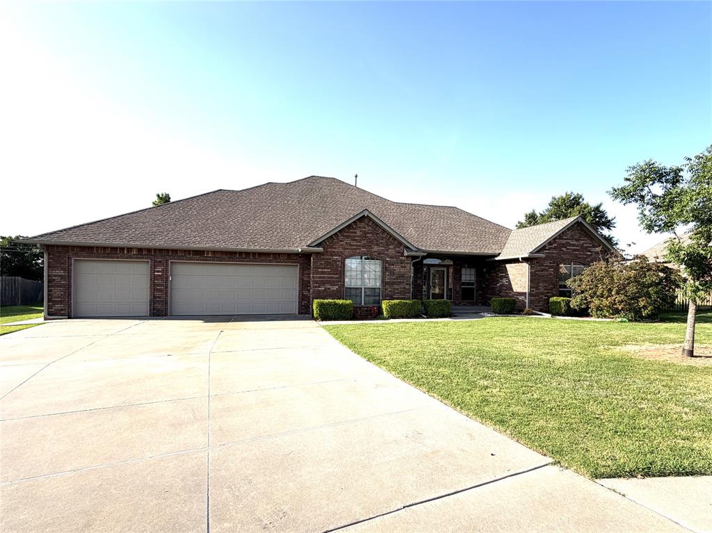 Welcome home to this move-in ready 3-bedroom, 2-bath home tucked away at the end of a cul-de-sac in the Moore School District! Designed with space and functionality in mind, this home offers two living areas, two dining areas, a cozy fireplace, and a desirable 3-car garage. You'll love the fresh new carpet, oversized secondary bedrooms with room for king-size beds, and the walk-up attic that provides easy access to abundant storage. The enclosed patio creates the perfect space to relax or entertain year-round, while the backyard features an above-ground OZ safe room for added peace of mind. Additional upgrades include a Generac whole-home generator, tankless water heater, sprinkler system, and an in-ground storm shelter in the garage. Conveniently located just minutes from I-35, shopping, restaurants, parks, and everyday conveniences, this home offers the space, features, and location you've been looking for. Don't miss your opportunity to make this one yours!