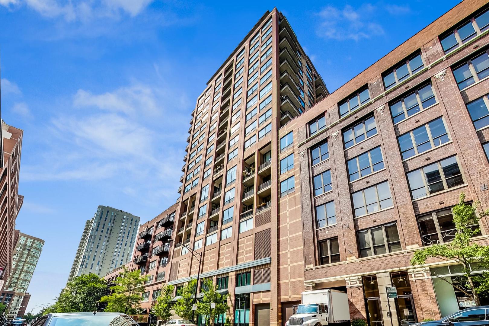 Prepare to be captivated by breathtaking city views from every room in this bright, southeast-facing River North residence, located in one of the neighborhood's most desirable boutique-style buildings. This thoughtfully designed two-bedroom, two-bath home blends modern luxury with effortless comfort, offering the perfect setting for both everyday living and entertaining.    Step into the brand-new, fully renovated kitchen, featuring sleek quartz countertops, custom Thomasville cabinetry, a spacious stainless steel sink, and a suite of all-new stainless steel appliances. The open-concept layout flows seamlessly into a dining area and spacious living room, creating a warm and inviting atmosphere. New custom motorized blinds throughout the home allow you to set the perfect ambiance at the touch of a button.    Enjoy summer evenings on your private balcony, where you can unwind with skyline views or host friends for a barbecue. Beautiful hardwood floors run throughout the main living spaces, kitchen, and hallways, enhancing the home's elegant aesthetic.    The oversized primary suite offers a relaxing retreat, complete with a walk-in closet and a spa-inspired ensuite bath with separate shower and soaking tub. Also featuring a new quartz vanity and mirror. The generous second bedroom provides flexibility, perfect for a guest room, home office, or den. The second full bath has also been tastefully updated with a modern quartz vanity and mirror. A large laundry closet with side-by-side washer and dryer and extra storage adds to the home's practicality.    24-hour door person.  Located in the heart of River North, this unbeatable location offers a Walk Score of 96 and easy access to I-90/94, the Chicago Avenue Brown and Purple Line stations, and the scenic Chicago Riverwalk. Outdoor enthusiasts will appreciate nearby Ward Montgomery Park, featuring open green space, a dog-friendly area, and regular visits from popular food trucks. Fitness lovers will enjoy the gym in the building or the proximity to two of the city's premier health clubs - East Bank Club and Life Time River North. Every convenience is within reach, with Whole Foods, Jewel-Osco, countless dining options, boutique shopping, and vibrant nightlife all just steps away. This is boutique luxury living at its finest. Schedule your private tour today!  Two indoor garage parking spaces available for $25,000 each.