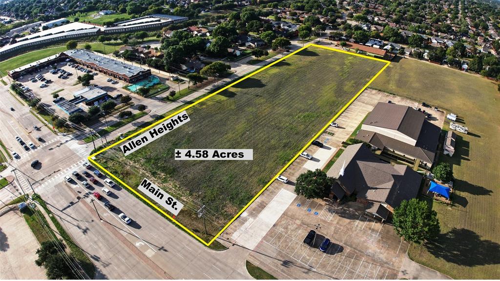 Tremendous development opportunity on ± 4.58 acres in Allen. Commercial zoning for Local Retail. This is a hard corner and signalized intersection with excellent access in all directions. High visibility and high traffic counts. Hundreds of rooftops in all directions. This would make an excellent retail center, fast food or other uses. Main St is a 6 lane divided roadway and Allen Heights is 4 lane divided with 3 median cuts to the property. Seller will consider subdividing. No known restrictions. Buyer to verify all information.
