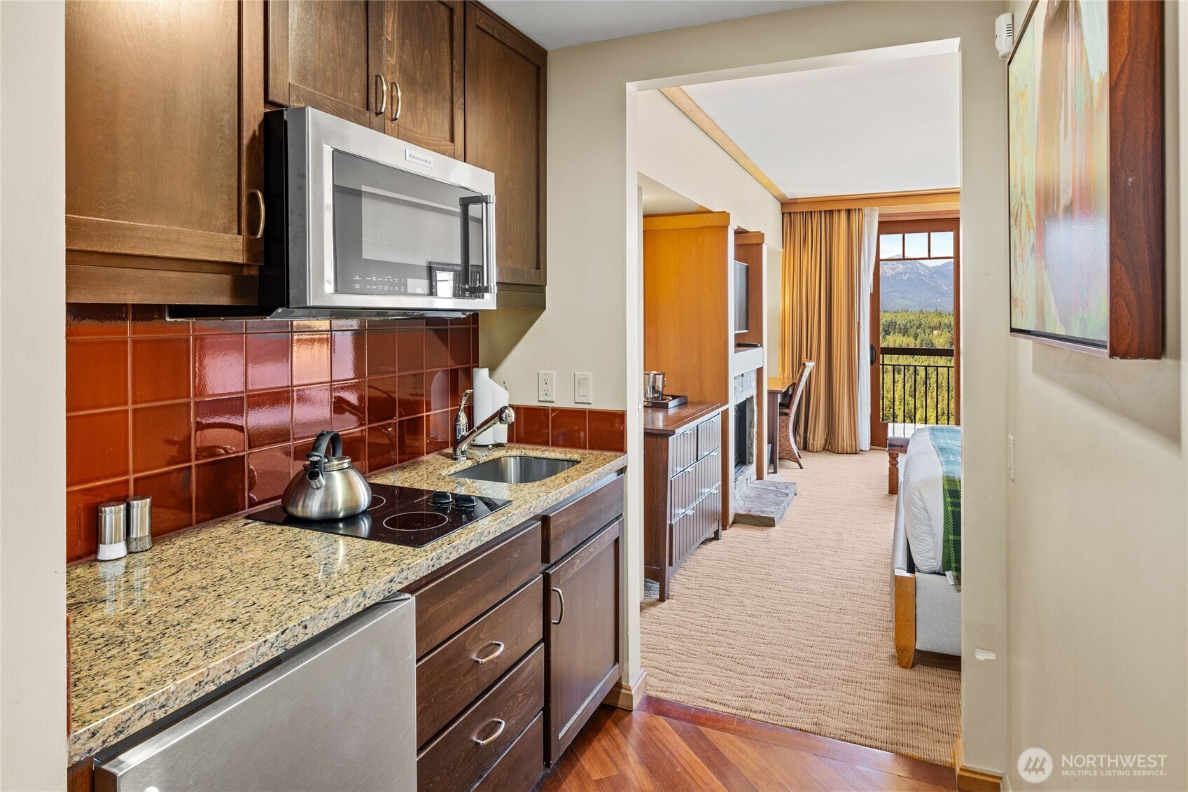 Undercounter fridge, 2 burner range, convection/microwave oven and sink...we're covered