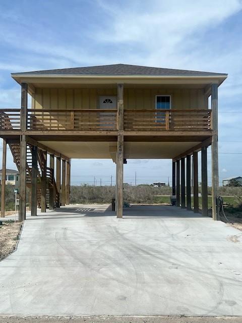 Coastal living at it's finest!  This beautiful new construction stilt home offers 3 bedrooms, 2 bathrooms, and all of the modern finishes you are looking for.  The open concept kitchen and living area features a large island, granite countertops, tile backsplash, and stainless steel appliances.  Enjoy coastal breezes from the large deck, ideal for relaxing or entertaining.  The home offers spacious walk-in closets, a convenient upstairs laundry room, and thoughtful design throughout.  Downstairs provides ample boat parking and extra space for outdoor living.  Located in the desirable Holiday Beach community, the HOA amenities include a pool, bayfront pier, kayak launch, and boat ramps.  Short and long term rentals are allowed, making this property a fantastic primary residence, vacation getaway, or investment opportunity.  Don't miss your chance to own a brand new coastal retreat in Rockport!  Act fast and pick your favorite exterior paint color!
