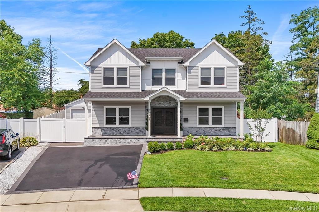 WELCOME TO THIS STUNNING CUSTOM-BUILT HOME COMPLETED IN 2023, PERFECTLY SITUATED IN THE HEART OF BETHPAGE! Located in the highly desirable Bethpage School District, this exceptional 5-bedroom, 4-full-bathroom home offers luxury and modern design throughout. Better than new, it's completely move-in ready with extensive custom upgrades. The main level features a private home office with double French doors, a formal dining room, a butler pantry with wine fridge, and a gourmet eat-in kitchen with an oversized center island, Delta touch faucet with glass rinser, and an open layout flowing into the living room with an electric fireplace and built-in ceiling speakers. A first-floor bedroom and full bathroom provide the perfect setup for guests or multigenerational living. Upstairs offers four spacious bedrooms, including a stunning primary suite with soaring vaulted ceilings, a finished walk-in closet, built-in ceiling speakers, and a spa-inspired bath with an oversized glass shower and soaking tub. All closets throughout the home are professionally finished. The fully finished lower level offers a recreation room, separate play area or home office, an egress window well, and an outside entrance to the backyard. Professionally landscaped grounds with privacy plantings complete the outdoor space. The utility room includes a dedicated dog washing station. Additional upgrades include Hunter Douglas window treatments, a custom laundry room with cabinetry, sink and backsplash, smart stackable washer and dryer, smart thermostats, Navien tankless water heater, security system with cameras and alarm, fireproof in-wall safe, bathroom vent timers, and Ethernet/coax pre-wiring throughout. The customized garage features slat wall storage, built-in cabinetry, a workbench, diamond plate accents, and gutter guards. A rare opportunity to own a turnkey home in one of Bethpage's most desirable locations. Luxury living awaits—don't miss this exceptional opportunity!