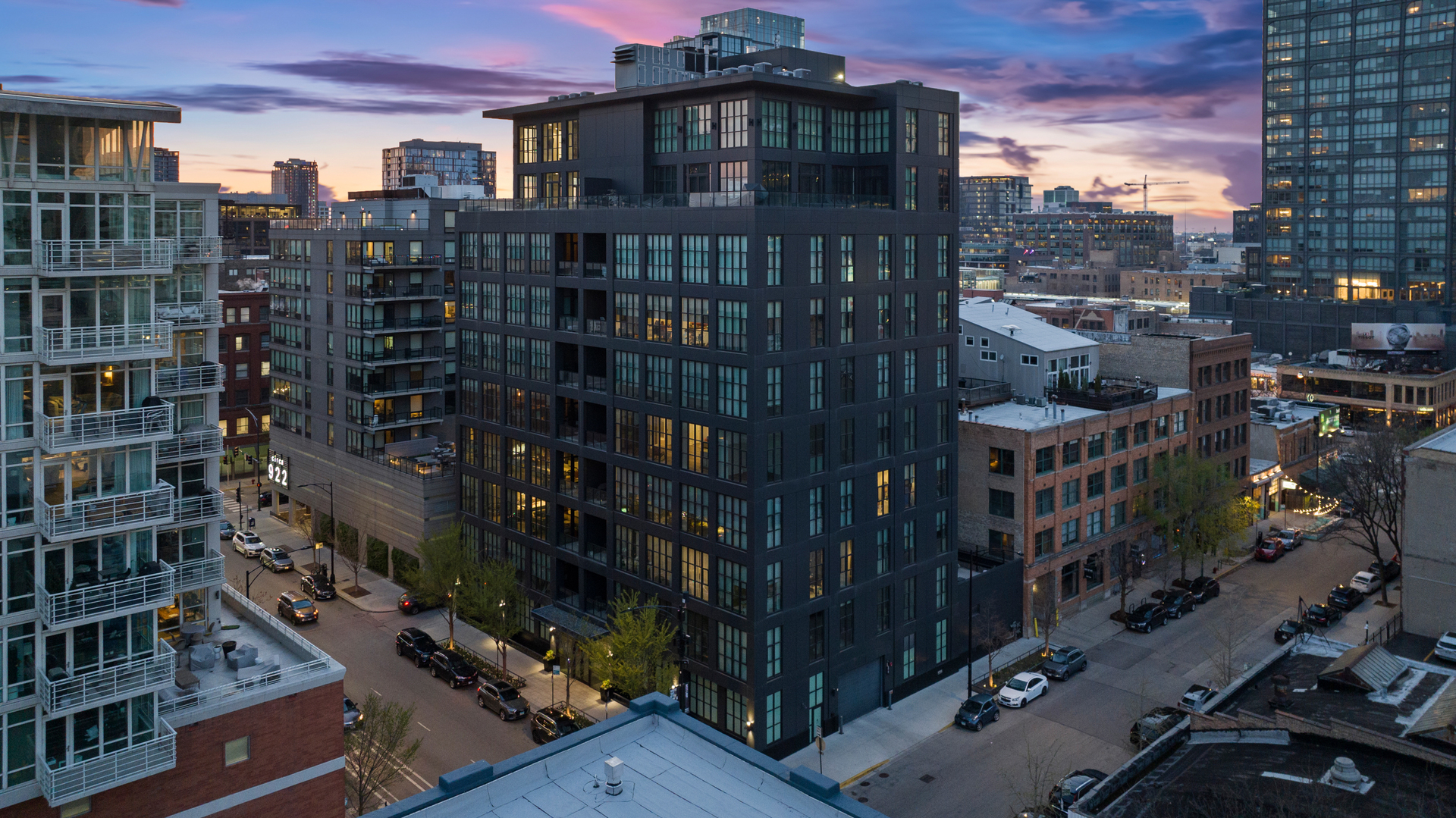Experience the property in 3D-click the 3D button to take a virtual walk-through and explore every detail! This exclusive top-floor duplex PENTHOUSE boasts sweeping north, west, and south views, framed by a sprawling wraparound terrace. Located in Noir-one of the Midwest's most coveted luxury buildings and the first in the region to achieve LEED Gold Certification-this stunning 5-bedroom, 5.1-bath residence offers a truly unmatched lifestyle. A PRIVATE ELEVATOR opens directly into your own foyer, revealing an expansive and modern living space. Floor-to-ceiling sound-insulated windows flood the home with natural light and feature custom automated blinds. The chef's kitchen is a masterpiece, outfitted with Scavolini cabinetry, Sub-Zero/Wolf appliances, and radiant-heated polished concrete floors. The serene primary suite offers a custom-designed walk-in closet and a spa-caliber en-suite bath with marble and Silestone finishes. Parking for two cars is available for an additional 50k. With only 22 residences, Noir offers the privacy and space of a single-family home in the heart of Chicago's vibrant West Loop-just steps from renowned restaurants, boutique shopping, and buzzing nightlife. This smart home is equipped with advanced features including the Butterfly entry system, heated flooring, and fully automated lighting and window treatments-all controlled via the unit's dedicated iPad. Luxury, design, and innovation come together seamlessly in this one-of-a-kind penthouse.