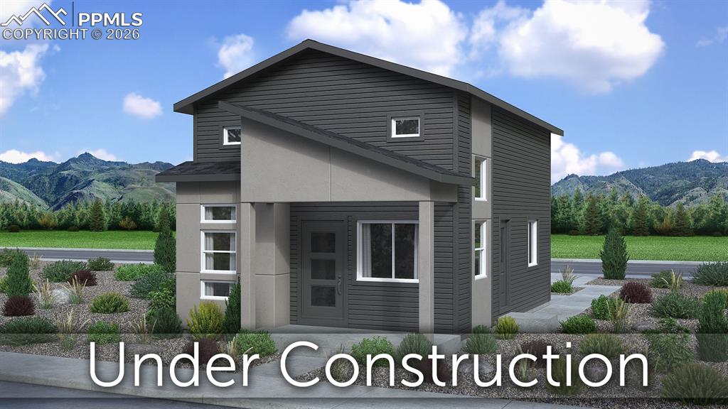 Ready in May. 272 plan in the new Villages at Sterling Ranch. Contemporary exterior. Covered front porch. 2 bedroom, 1 bathroom, 2 car garage home. Kitchen features maple cabinets in a smoke stain, island, and stainless steel appliances including a refrigerator. Stackable washer and dryer conveniently located off of the bedrooms. Home includes a 268 square foot storage loft that can be used for additional sleeping space, home office or social space.  Full yard landscaping with irrigation included. Blinds in bedroom and bath. Home comes equipped with a heat pump for heating and cooling and a radon mitigation system. Home located in a covenant protected community.