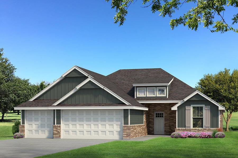 This Hummingbird floor plan features 2,025 Sqft of total living space, which includes 1,800 Sqft of indoor space and 225 Sqft of outdoor living. There is a 565 Sqft, three car garage with an in-ground storm shelter installed. This home offers 4 bedrooms, 2 bathrooms, 2 covered patios, and a large utility room. The great room welcomes a breathtaking cathedral ceiling with a cathedral chandelier, a gas fireplace with our stacked stone surround detailing, large windows, rocker switches throughout, wood-look tile, and Cat6 wiring. The high-end kitchen has 3 CM countertops, custom-built cabinets to the ceiling with cabinet hardware installed throughout and under cabinet lighting, stainless steel appliances, a 5-burner cooktop, vogue tile backsplash, stellar pendant lighting, a corner walk-in pantry, and a large center island equipped with a trash can pullout, sink, and dishwasher. The elegant primary suite has a sloped ceiling detail with a ceiling fan, windows, Cat6 wiring, and our cozy carpet finish. The attached spa-like bath includes a dual sink vanity with framed mirrors, TWO spacious walk-in closets, a roomy European walk-in shower, and a free-standing tub. Secondary bedrooms feature high ceilings with ceiling fans, windows, spacious closets, and carpeted flooring. The covered back patio offers a wood burning fireplace, a TV hookup, and a gas line for your grill. Other amenities include Healthy Home Technology, a fresh air ventilation system, a tankless water heater, R-44 insulation, and more!