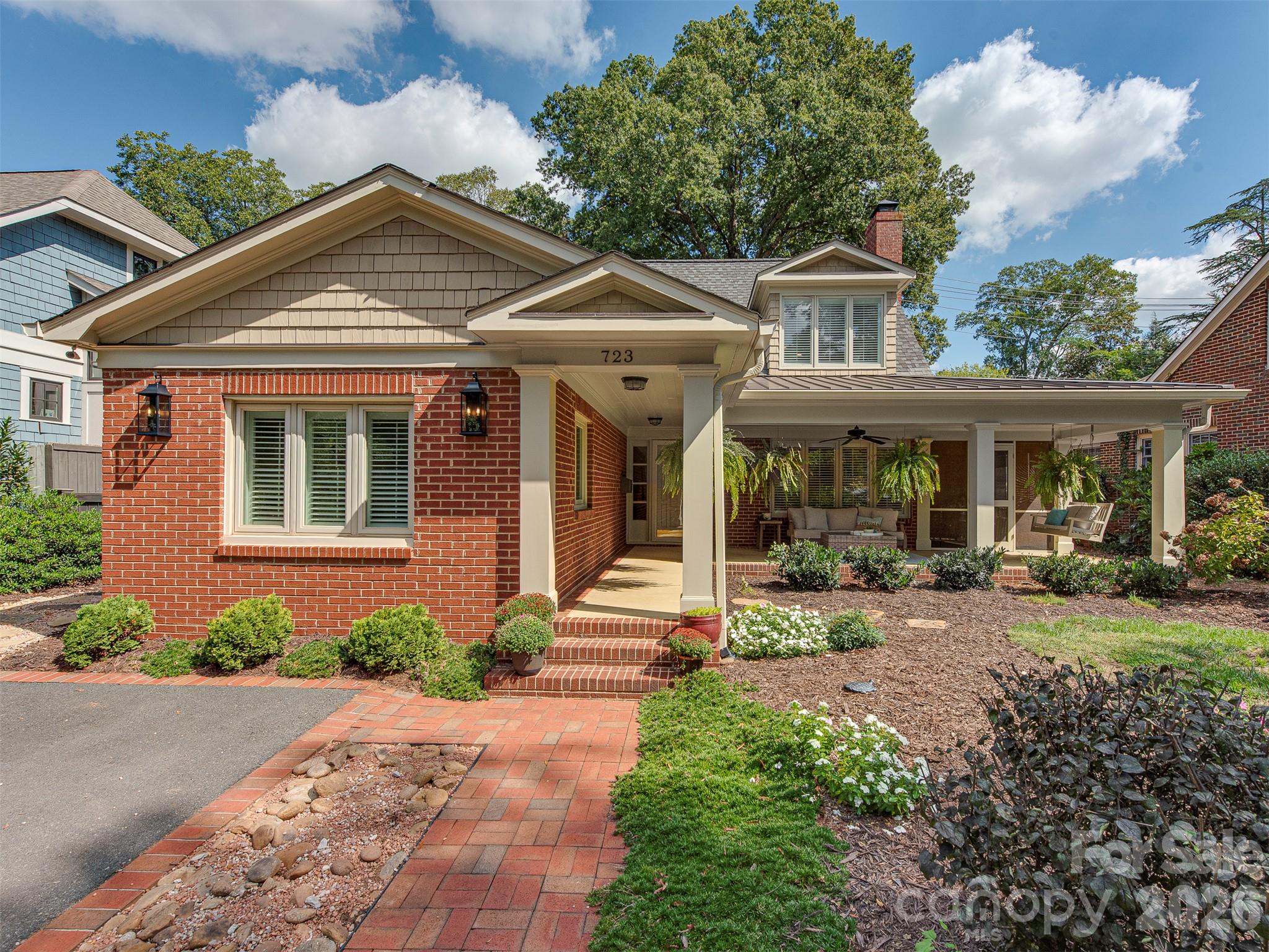 Overlooking Latta Park in the heart of Historic Dilworth, 723 Romany puts one of Charlotte's favorite neighborhoods right outside your front door! This 4-bedroom, 4-bath home is full of character, with welcoming front and side porches, refinished hardwood floors, crown molding throughout, plantation shutters, and light filled spaces that invite you to settle in and stay awhile!The updated kitchen features refreshed cabinetry, new countertops and appliances, while the flexible living spaces give you room to gather, entertain, work from home, or escape to a quiet corner of your own. Outside, the backyard has been thoughtfully leveled and enhanced with a retaining wall and Zoysia sod, with a built in irrigation system and a powered storage shed adding extra function to the space. Two HVAC systems were replaced in 2023, taking care of another significant home improvement. The real showstopper is what's waiting just beyond the front porch. Head outside to Latta Park and stroll the tree-lined streets of Historic Dilworth, or head to a neighborhood restaurant to enjoy a good meal with friends. At 723 Romany your haven extends well beyond your front door, so come home to 723 Romany Road and discover what makes the Dilworth lifestyle part of your everyday life!