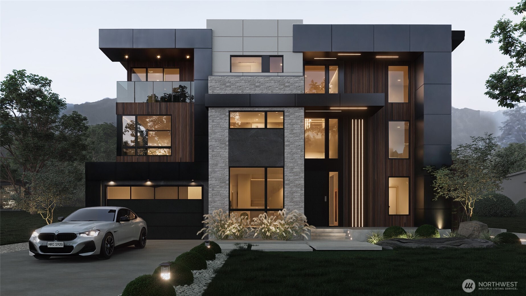 Gorgeous views of Bellevue just 2 blocks from Bellevue Square. This 6 bed, 5 full + 2 powder, ~5,500 sq ft modern blends luxury & lifestyle. Accordion doors open to patios, decks & lounge areas for seamless indoor/outdoor flow. German tilt-turn windows, soaring ceilings & sleek finishes elevate every space. Main: chef’s kitchen w/ walk-in pantry, great room, dining, office & guest suite. Upstairs: spa-worthy primary retreat w/ lounge + 3 en-suites & laundry w/ double-stacked washer & dryers. Top floor rec room & lounge open to expansive deck overlooking Bellevue. Mud room has stacked W/D as well. Elevator, 3-car garage & covered patios complete this urban retreat. Estimated Completion Spring 2026. Choose finishes that fit your lifestyle!